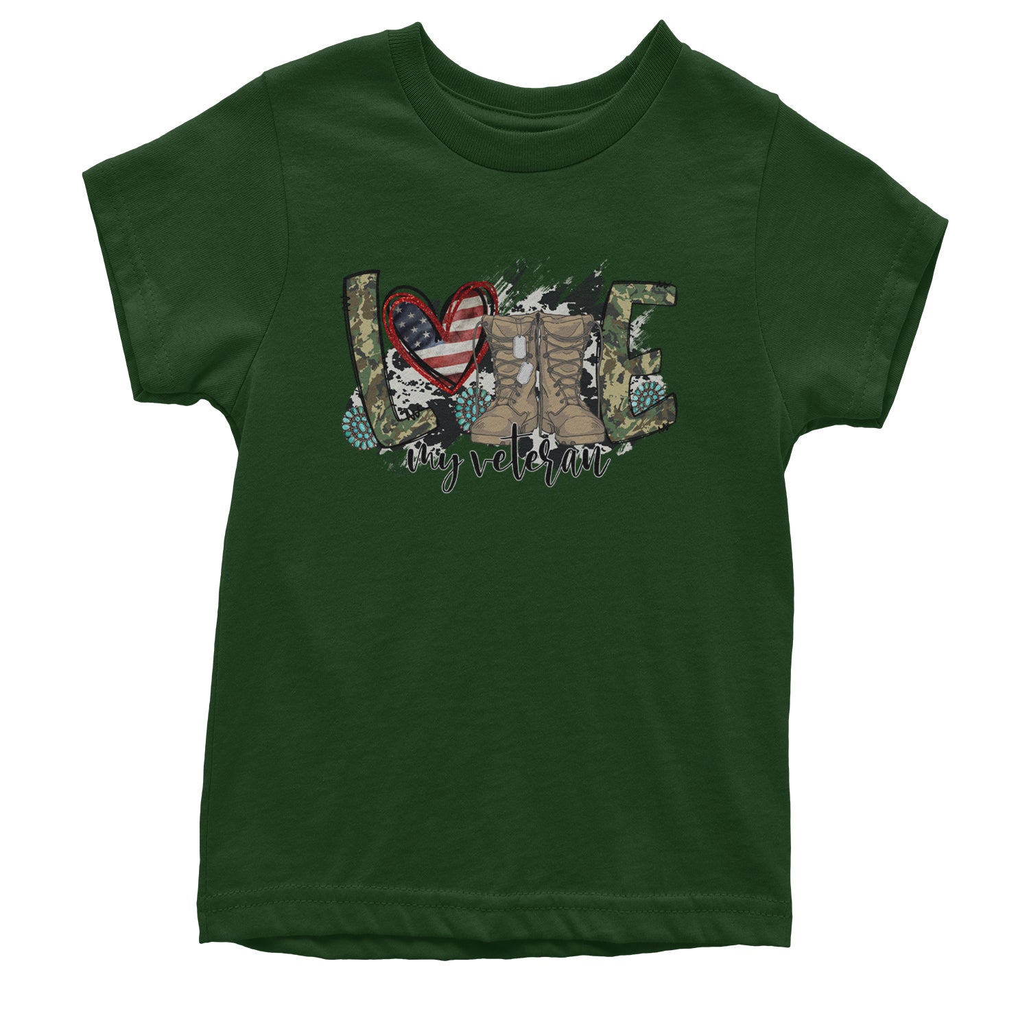 Love My Veteran Honor Veterans Day Youth T-shirt Forest Green