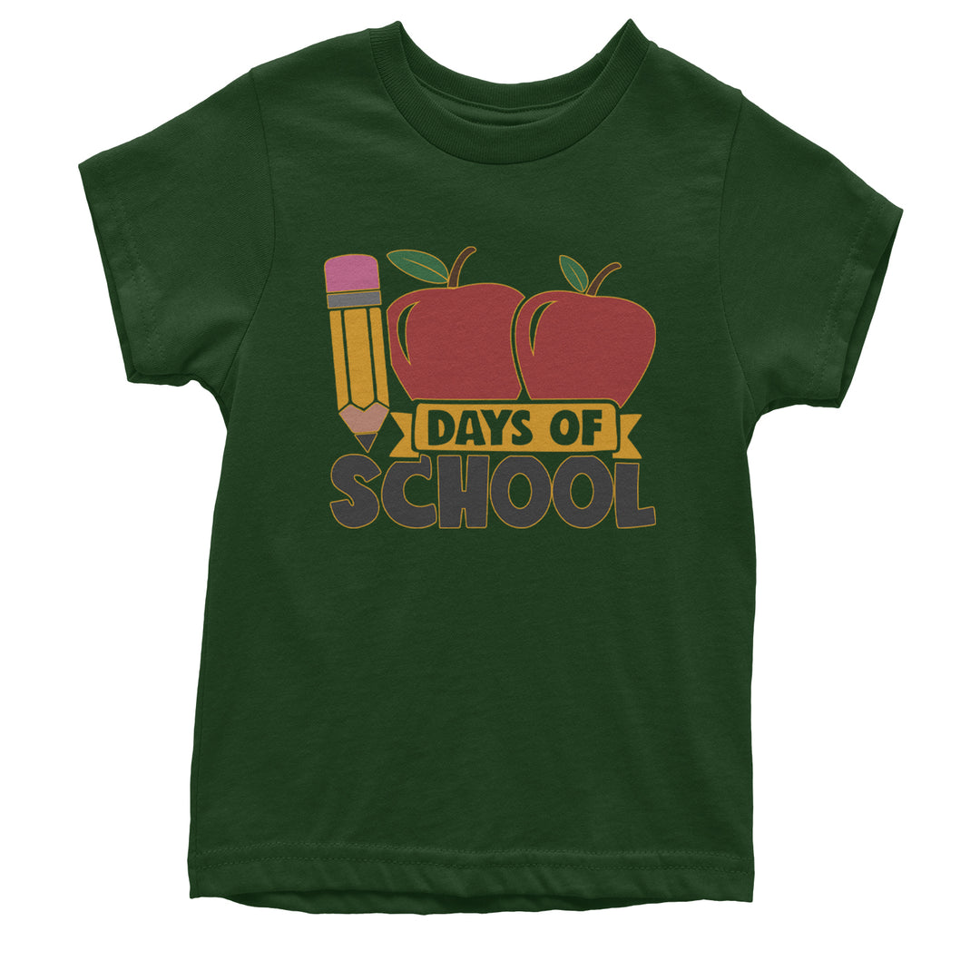Kids' Heavyweight Cotton T-Shirt with 100 days of school pencil and apples graphic and bold lettering