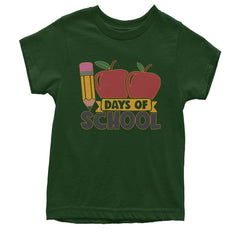 Kids' Heavyweight Cotton T-Shirt with 100 days of school pencil and apples graphic and bold lettering