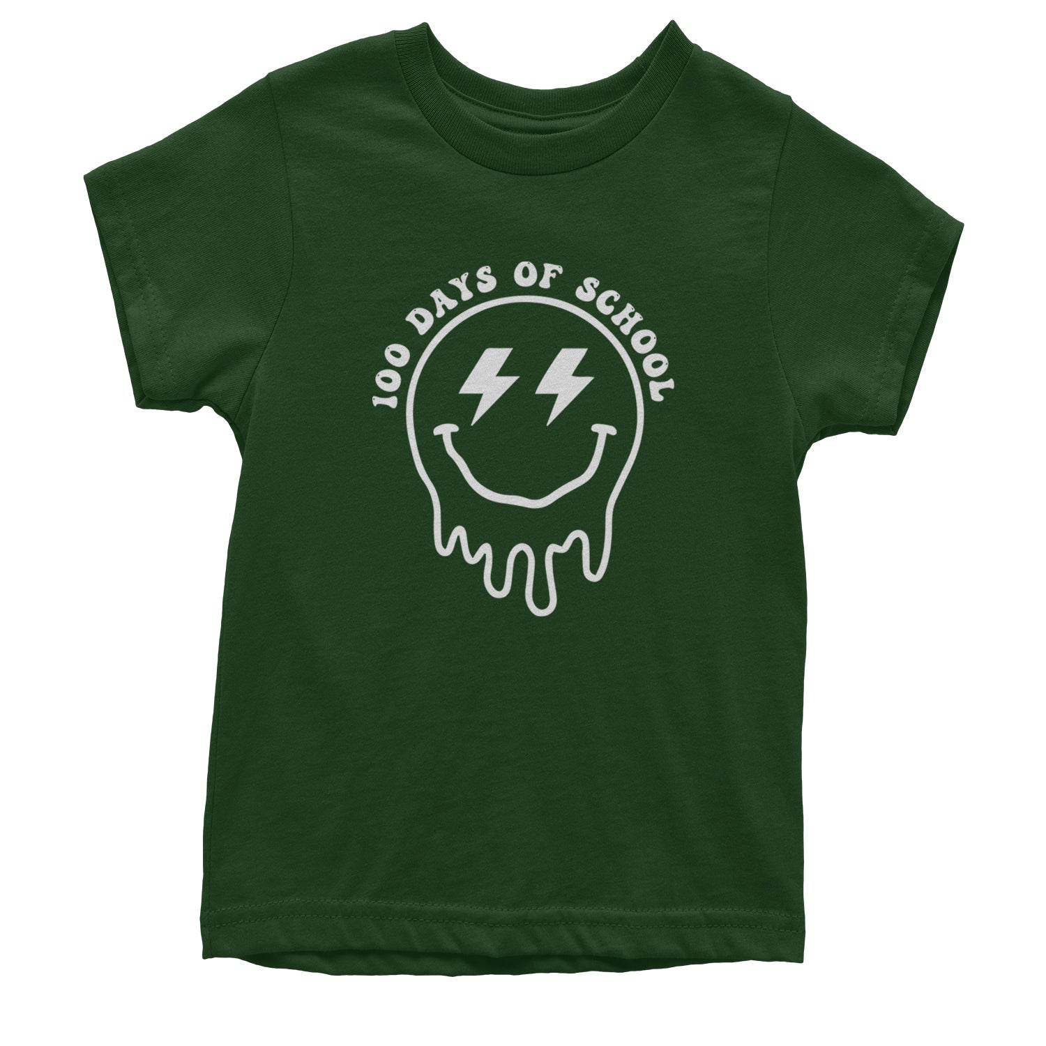 Melting Smile Face 100 Days Of School Youth T-shirt Forest Green