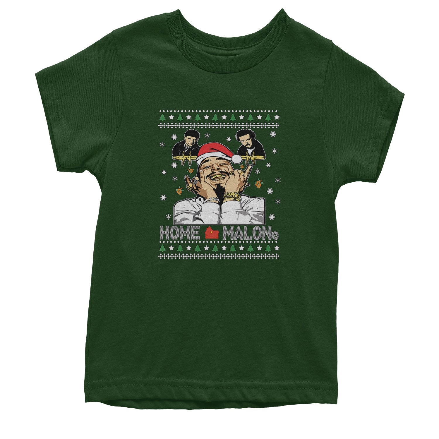 Home Malone Ugly Christmas Youth T-shirt Forest Green