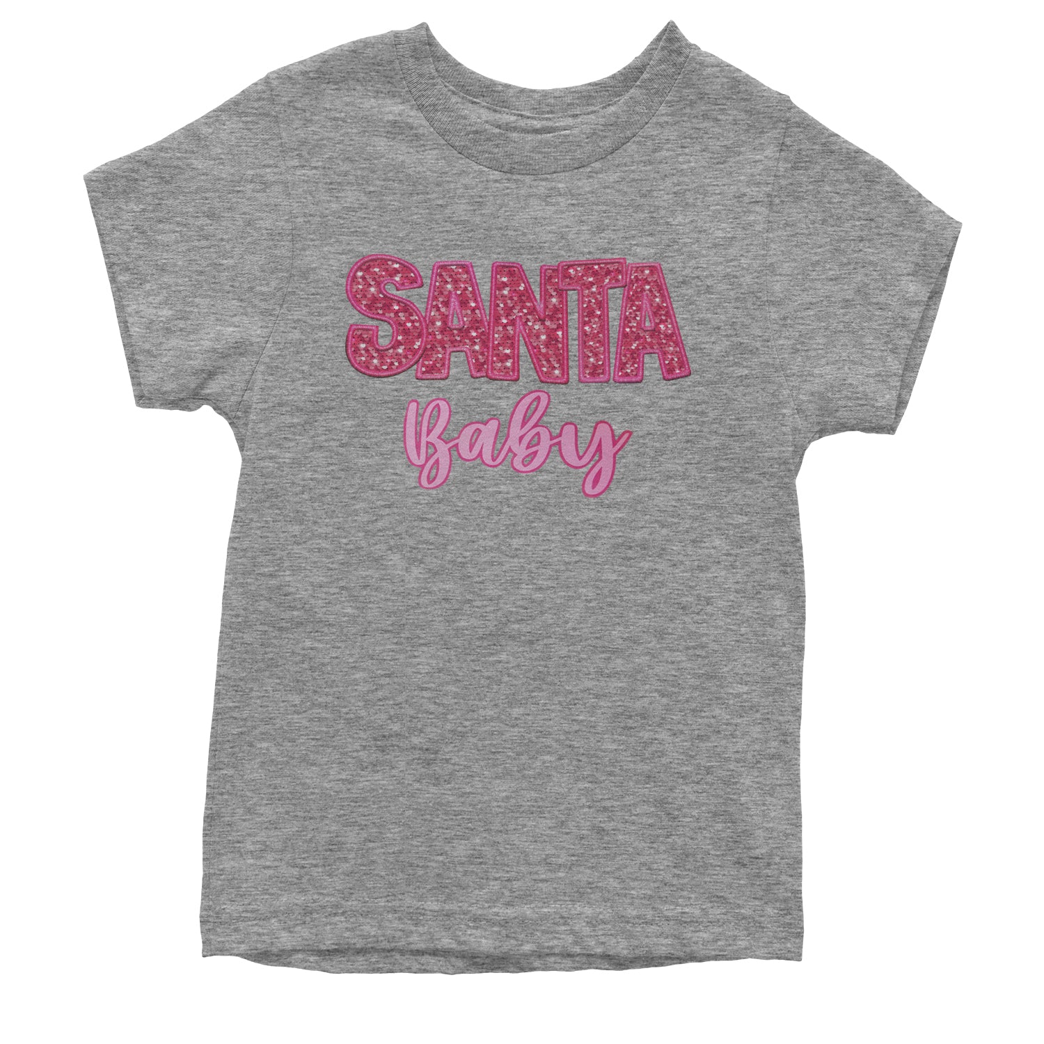 Santa Baby Faux Patch and Sequins Youth T-shirt Heather Grey