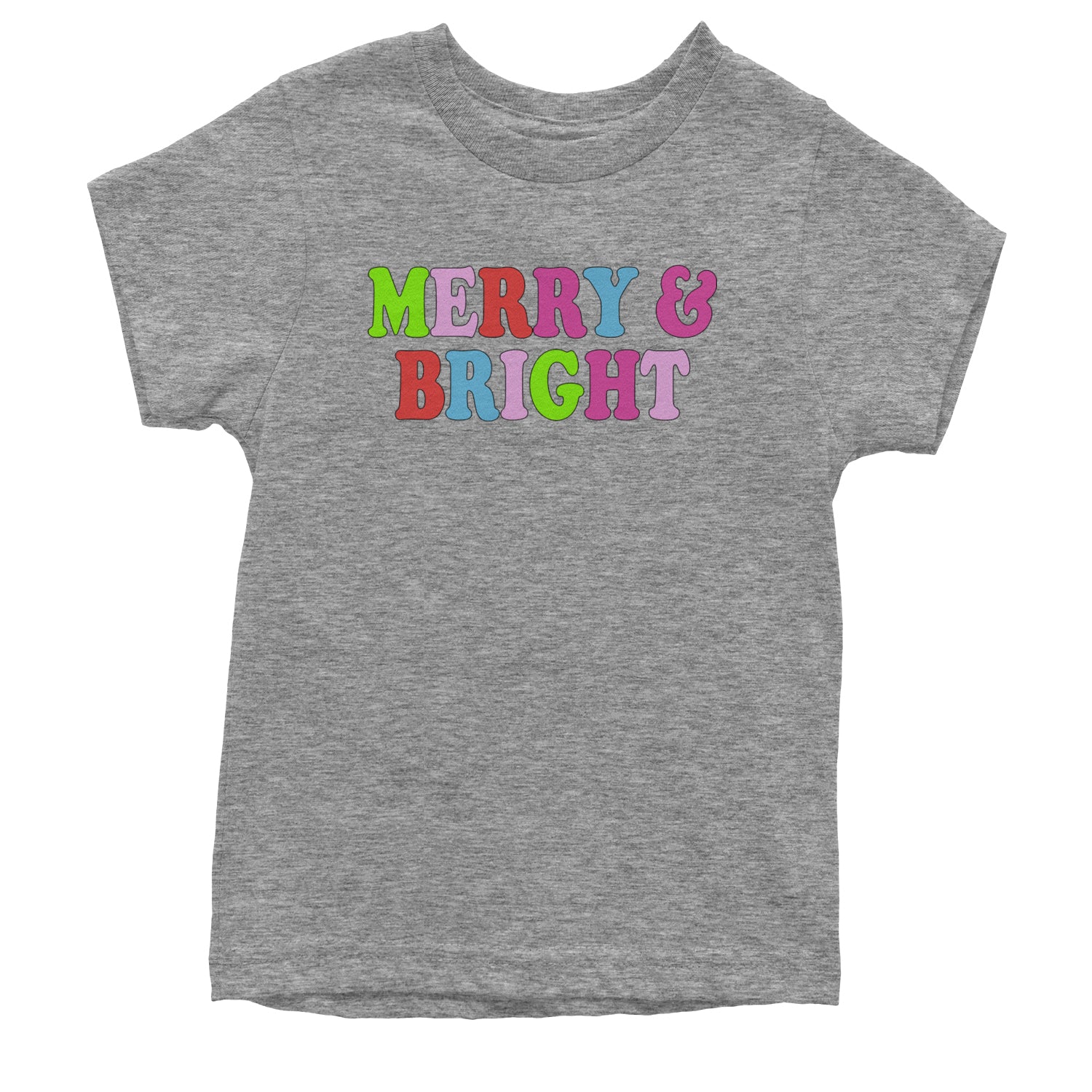 Merry and Bright Festive Christmas Holiday Youth T-shirt Heather Grey