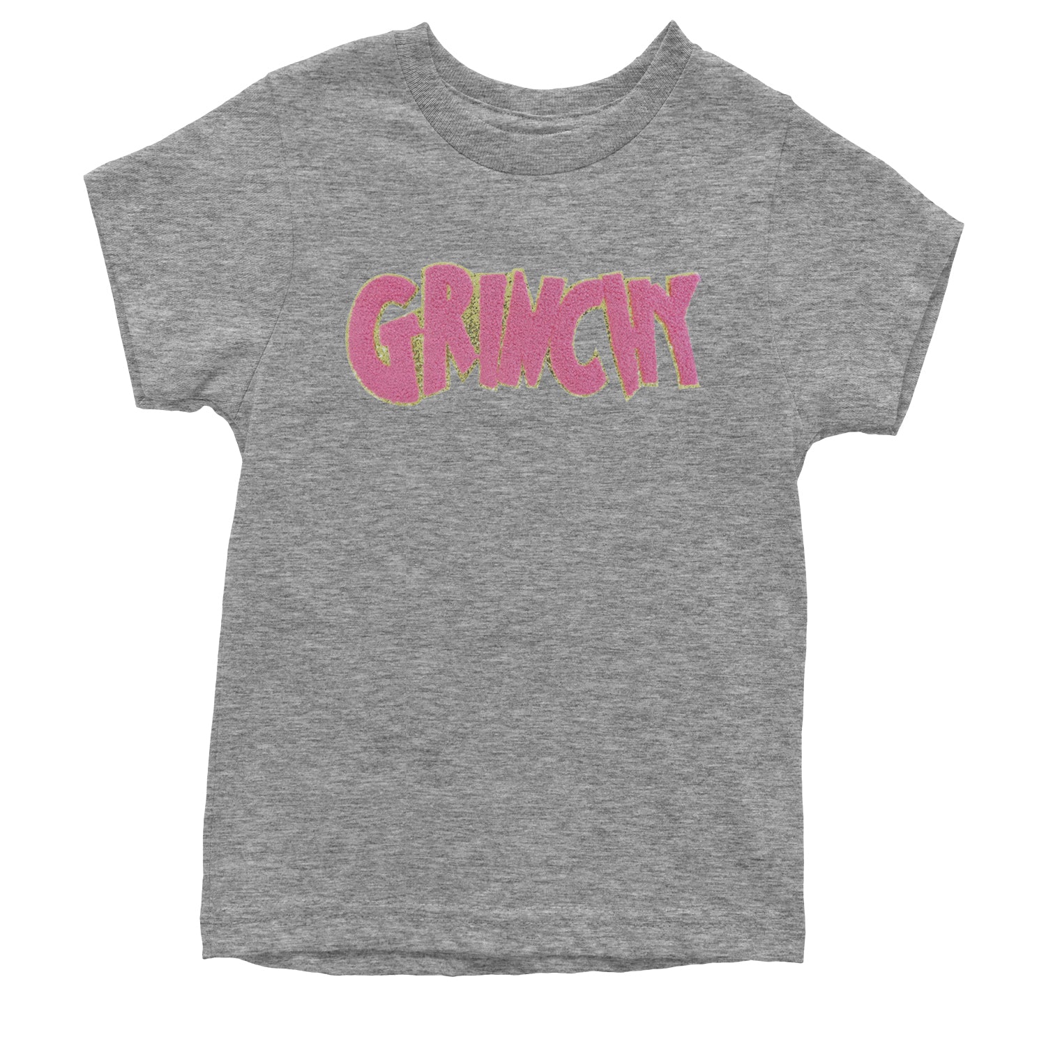 Pink Gr-nchy Chenille Patch Youth T-shirt Heather Grey