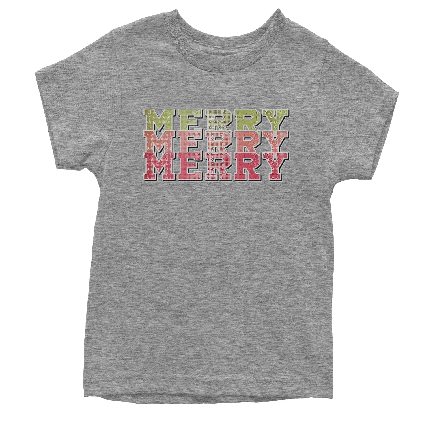 Merry Merry Merry Faux Sequins Youth T-shirt Heather Grey