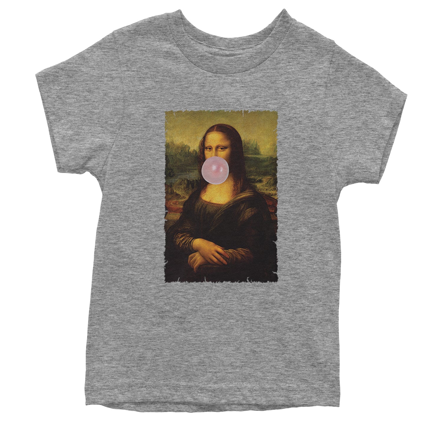 Mona Lisa Smile Pink Bubble Gum Da Vinci Icon Youth T-shirt Heather Grey