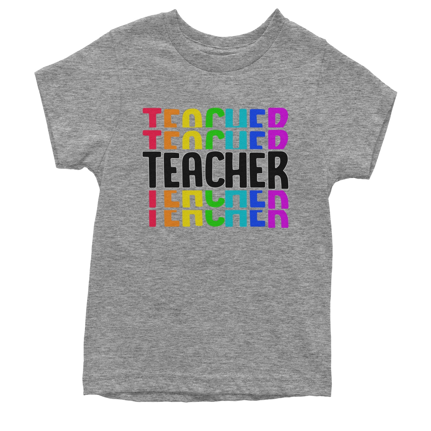 Teacher Repeated Rainbow Pattern Youth T-shirt Heather Grey