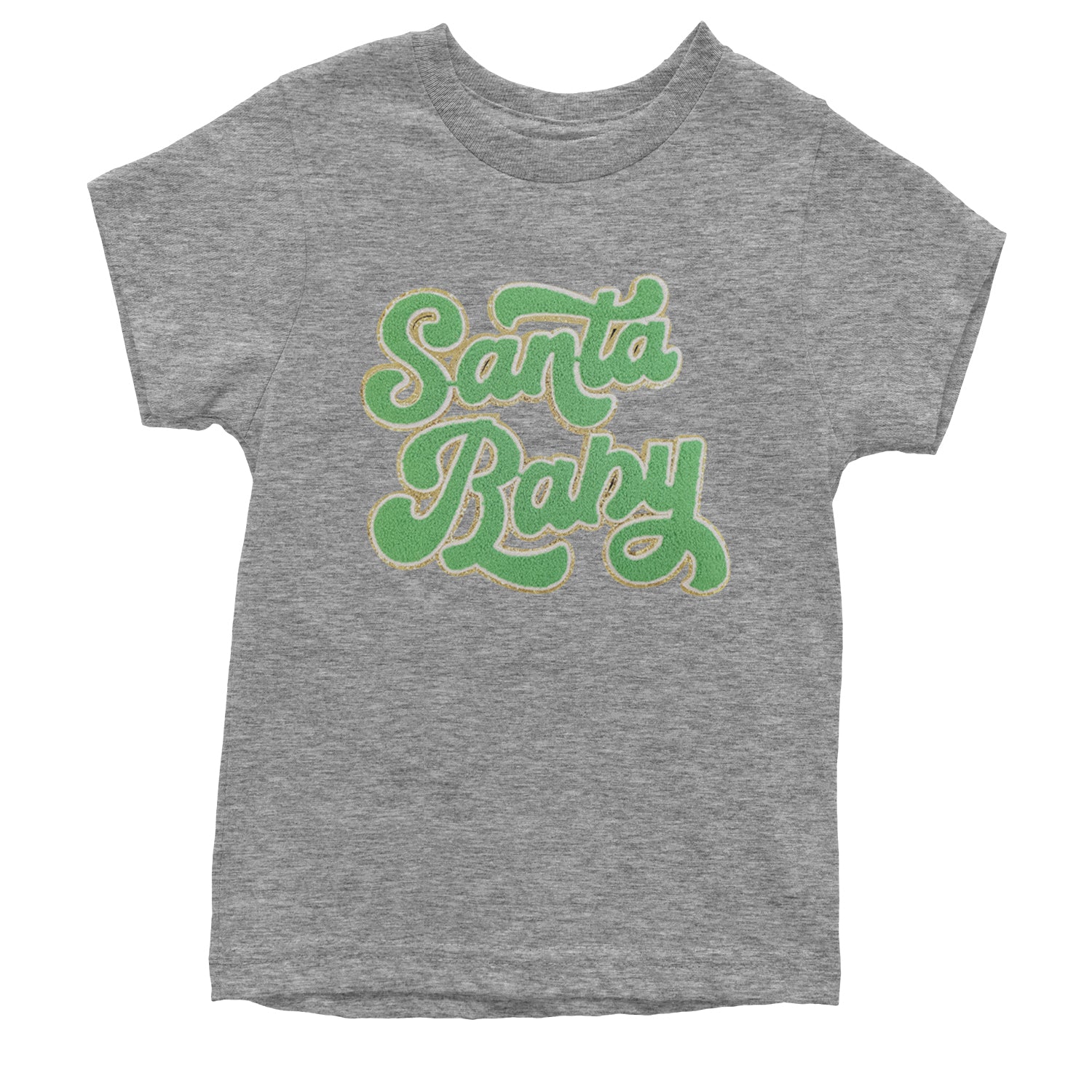 Green Santa Baby Chenille Patch Youth T-shirt Heather Grey