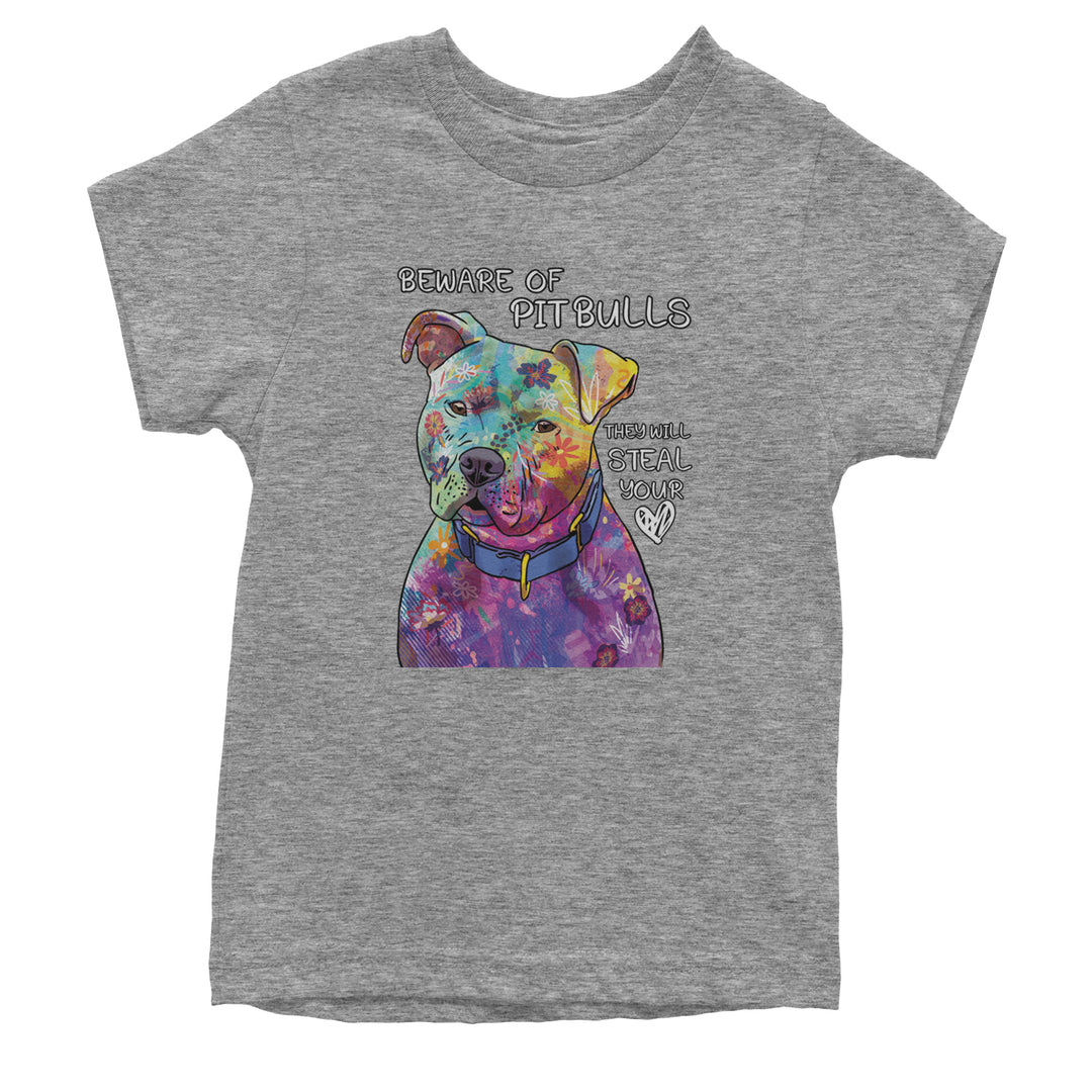 Beware Of Pit Bulls, They Will Steal Your Heart  Youth T-shirt Heather Grey