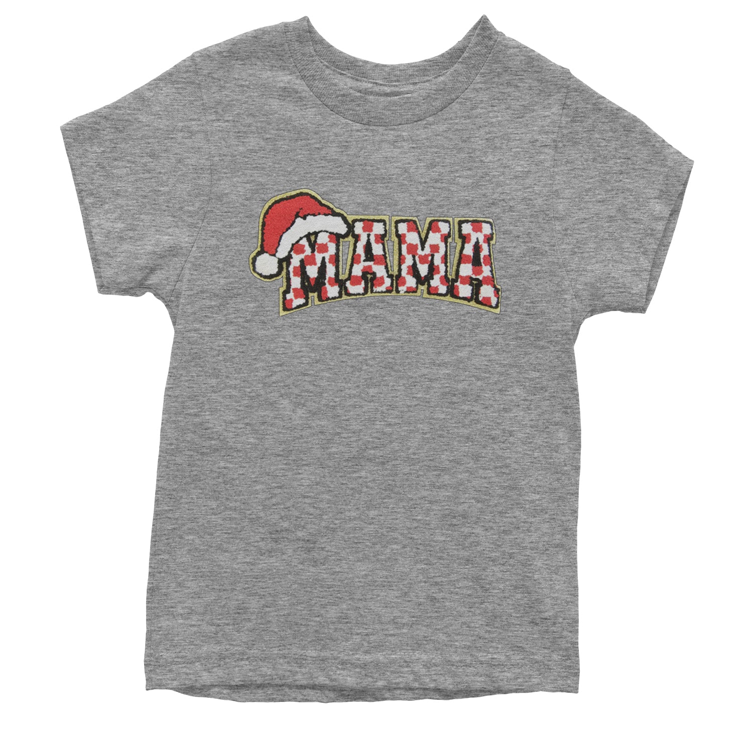 Mama Santa Hat Chenille Patch Youth T-shirt Heather Grey