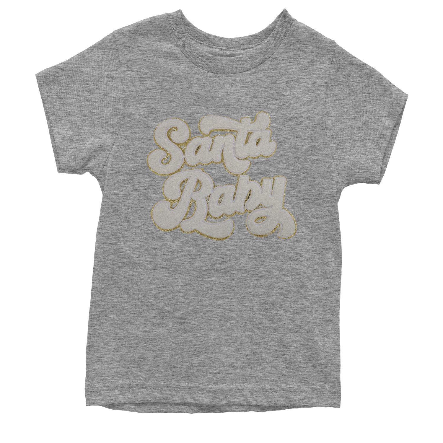 White Santa Baby Chenille Patch Youth T-shirt Heather Grey