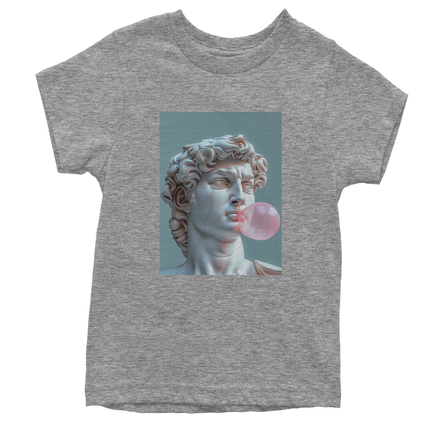 Michelangelo's David with Bubble Gum Contemporary Statue Art Youth T-shirt Heather Grey