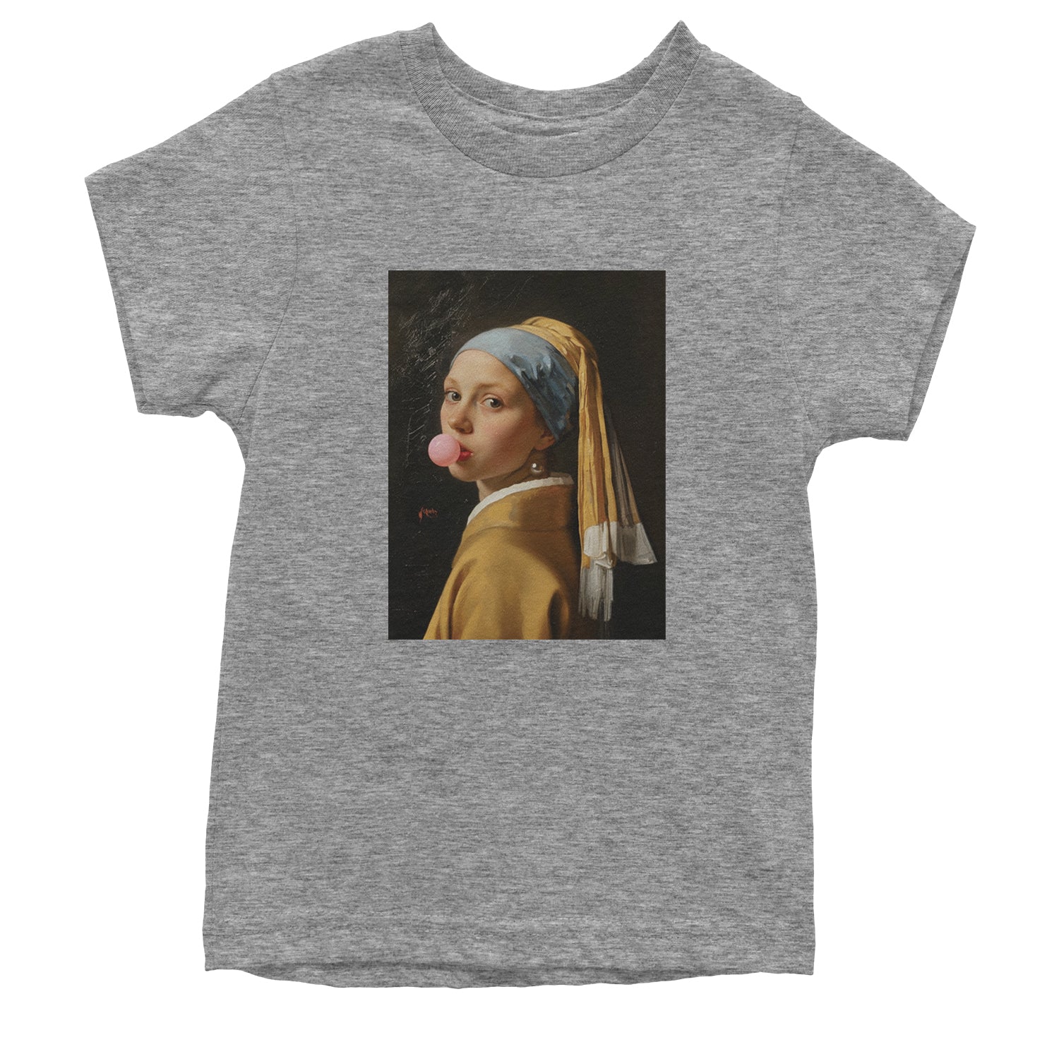 Girl with a Pearl Earring Bubble Gum Contemporary Art Youth T-shirt Heather Grey