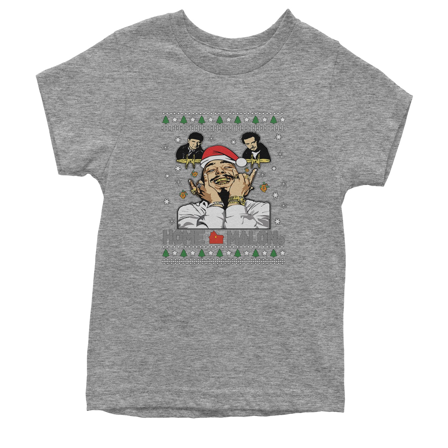 Home Malone Ugly Christmas Youth T-shirt Heather Grey