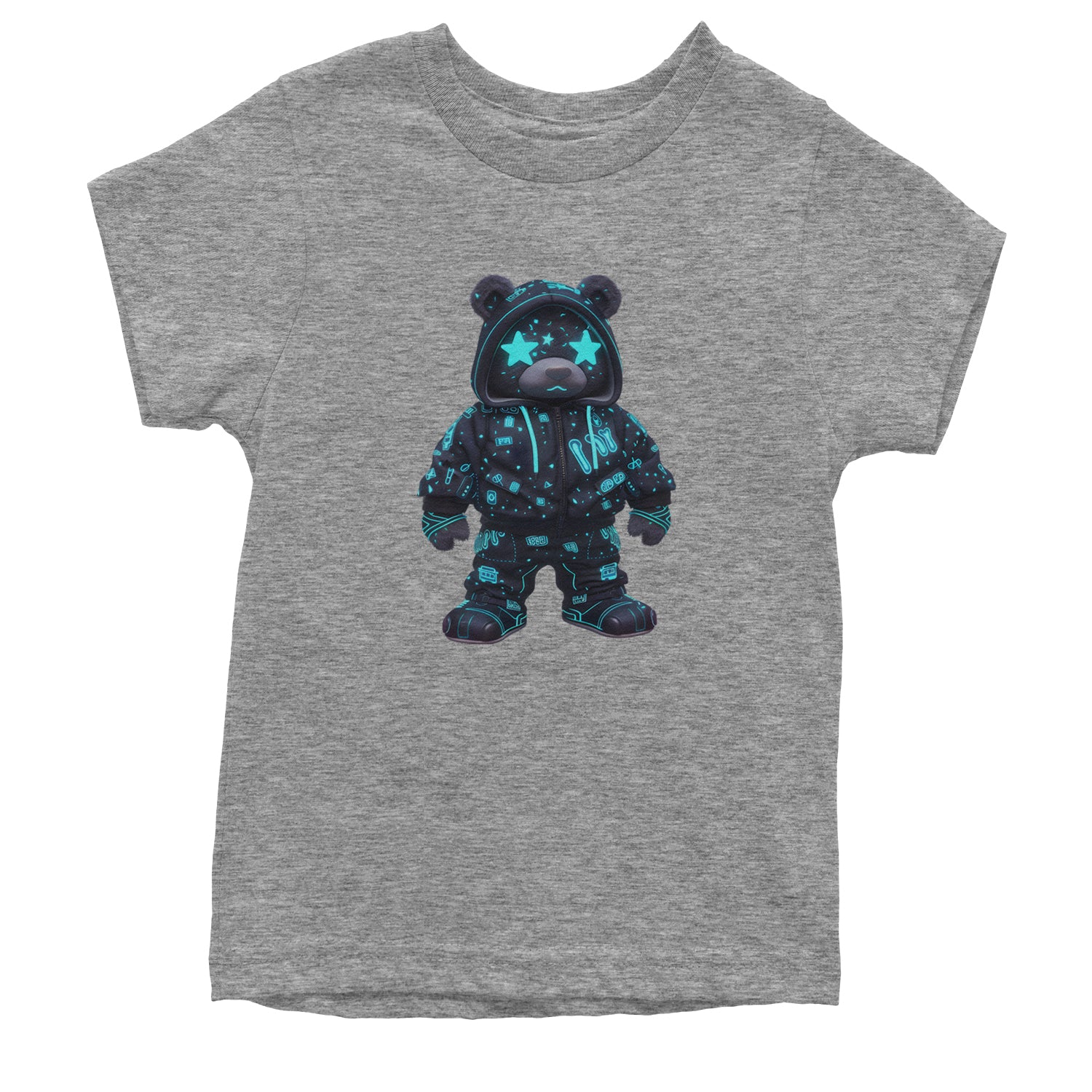 Starry Eyed Vaporwave Urban Graffiti Bear Youth T-shirt Heather Grey