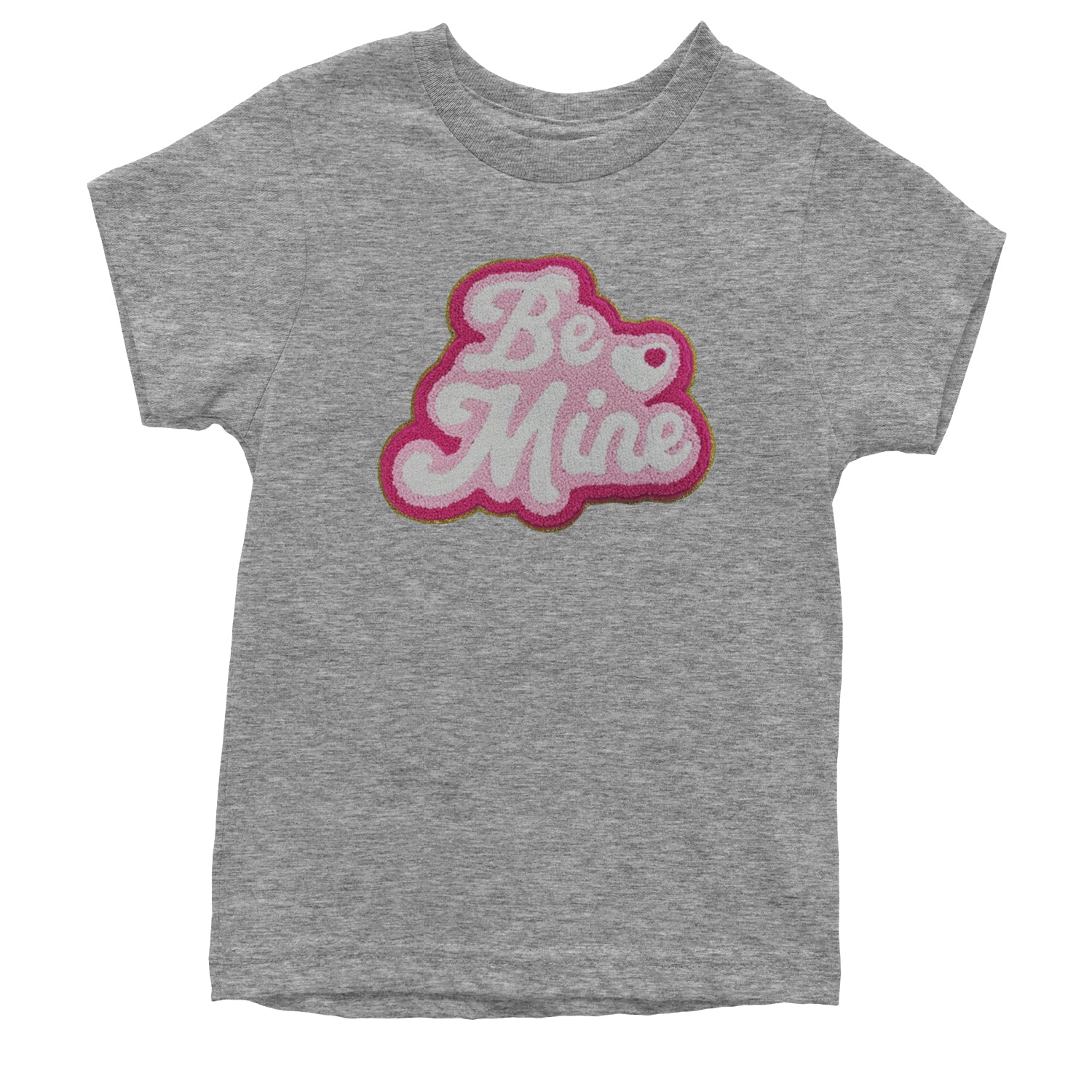 Be Mine Chenille Patch Valentines Days Youth T-shirt Heather Grey