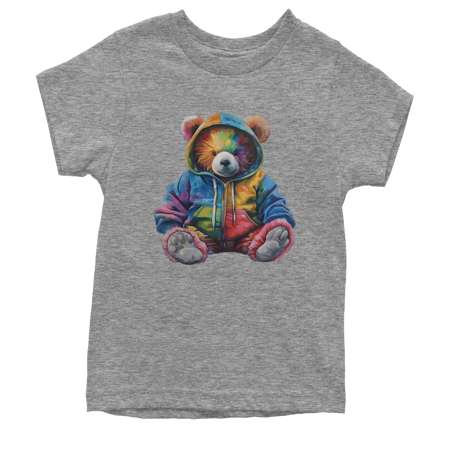 Rainbow Streetwear Urban Graffiti Bear Youth T-shirt Heather Grey