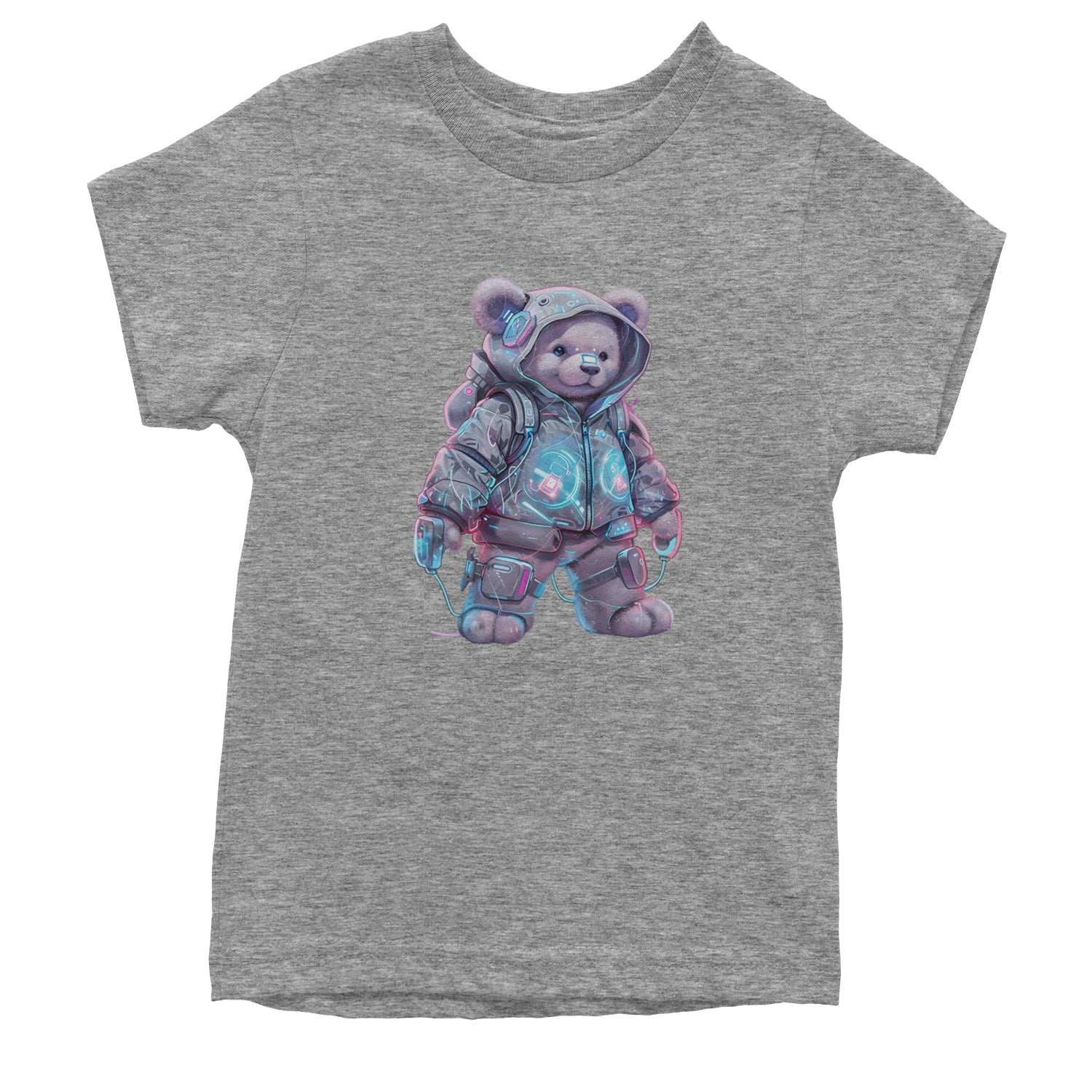 Cyberpunk Adventure Urban Graffiti Bear Youth T-shirt Heather Grey