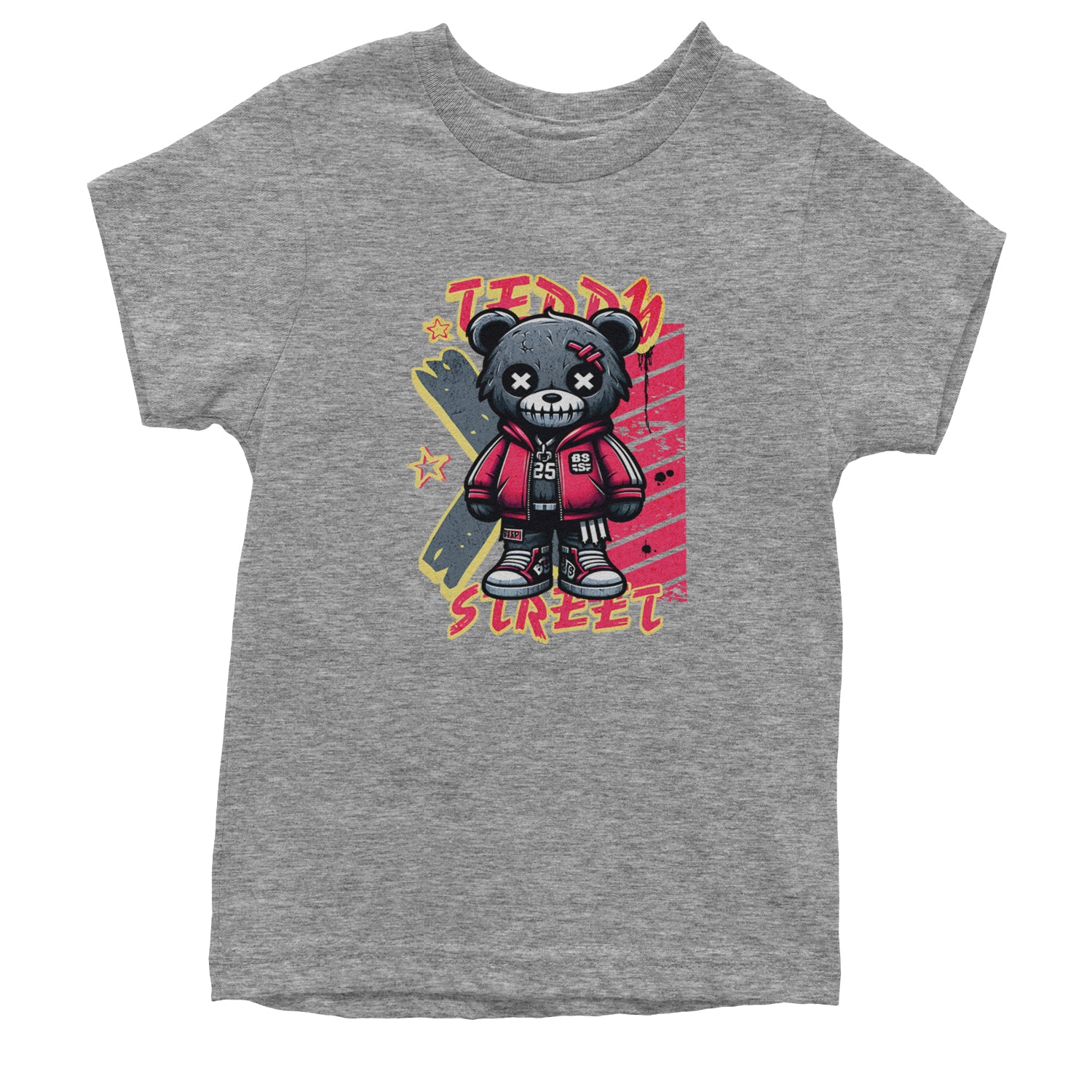 Teddy Attitude Urban Graffiti Bear Youth T-shirt Heather Grey