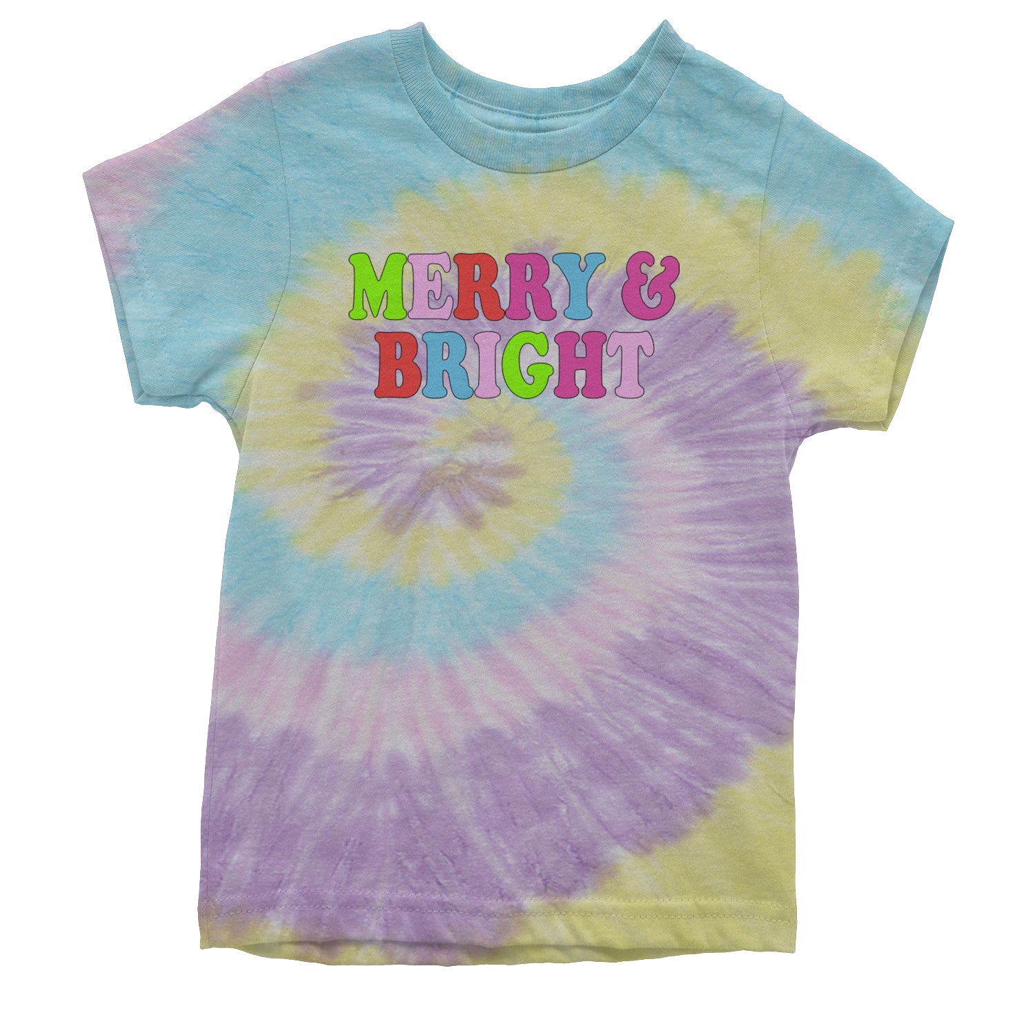 Merry and Bright Festive Christmas Holiday Youth T-shirt Tie-Dye Jellybean