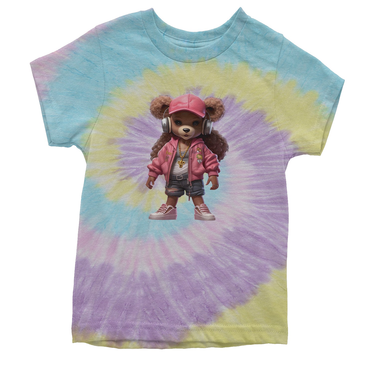 Pink Female Urban Graffiti Bear Youth T-shirt Tie-Dye Jellybean