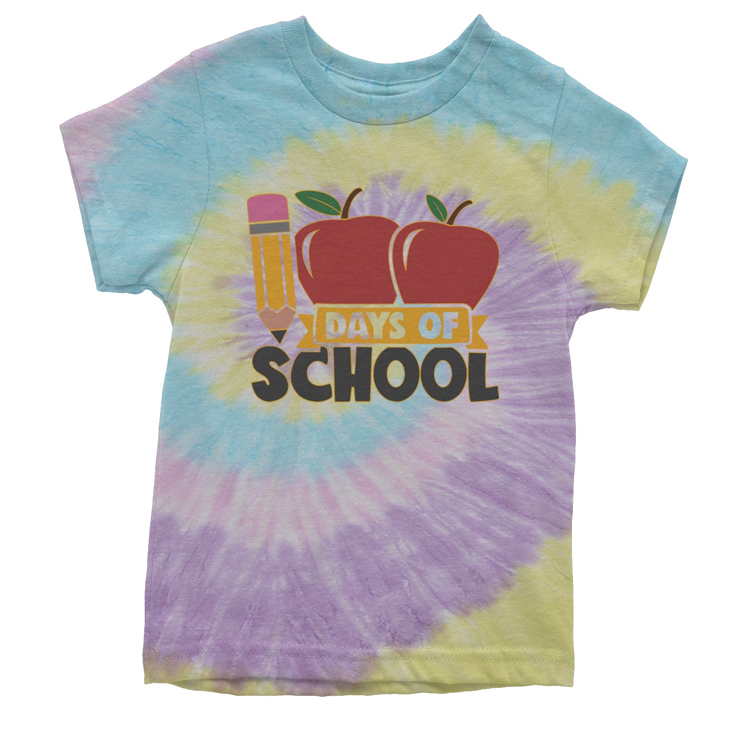 100 Days Of School Apple Pencil Youth T-shirt Tie-Dye Jellybean