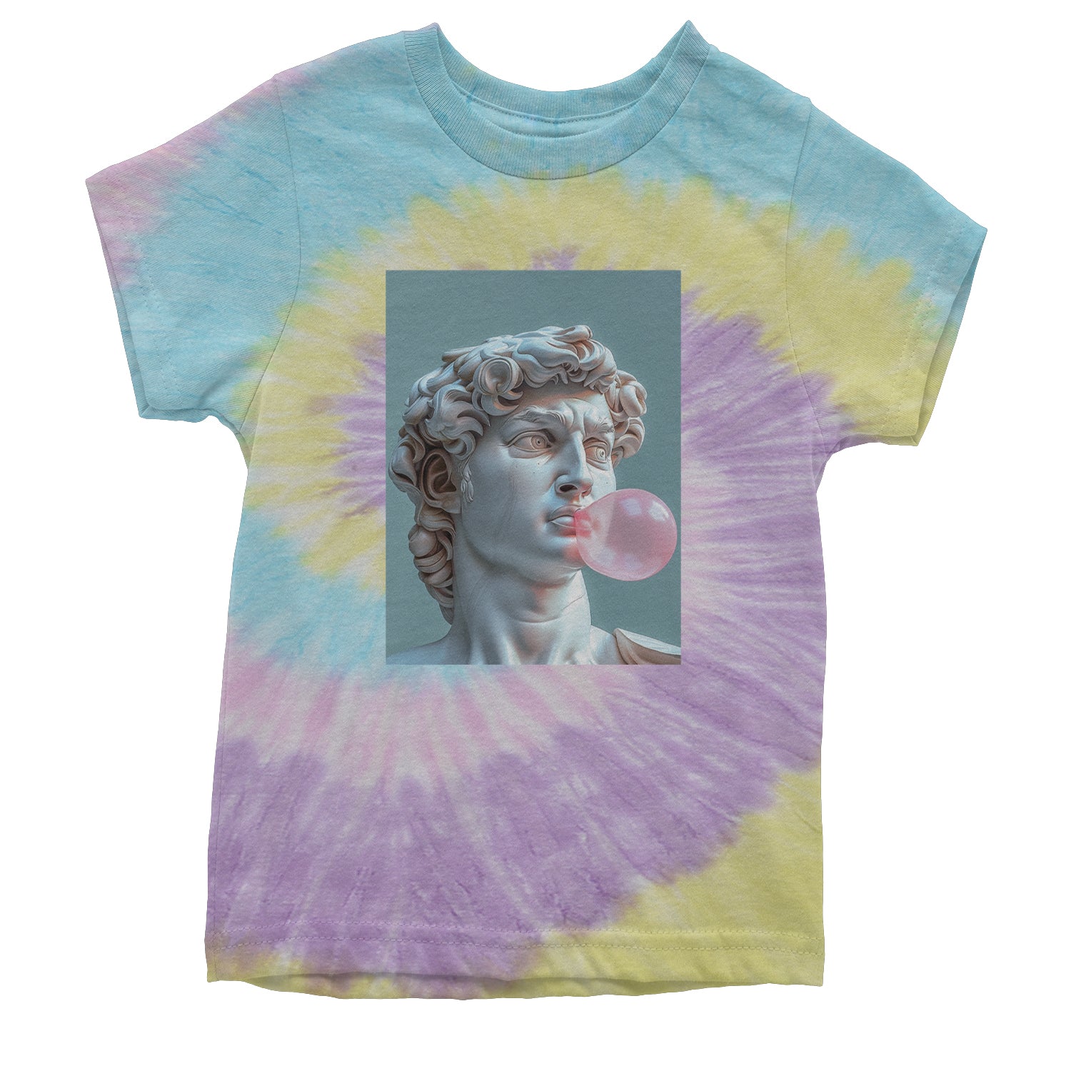 Michelangelo's David with Bubble Gum Contemporary Statue Art Youth T-shirt Tie-Dye Jellybean