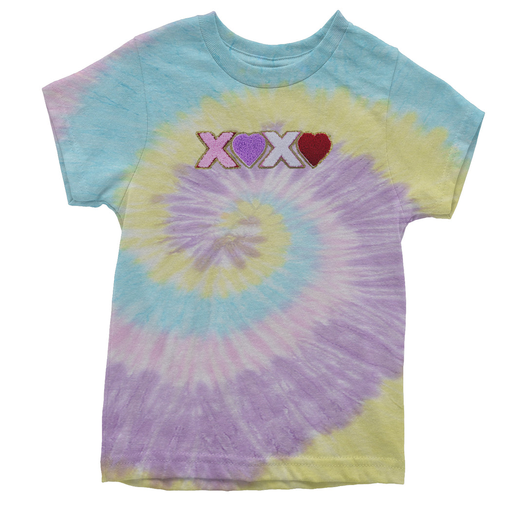 XOXO Chenille Patch Valentines Days Youth T-shirt Tie-Dye Jellybean