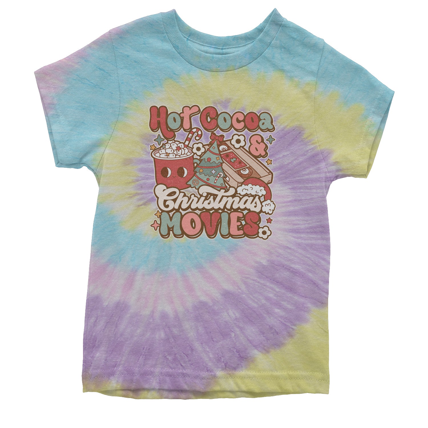 Hot Cocoa And Christmas Movies Holiday Youth T-shirt Tie-Dye Jellybean