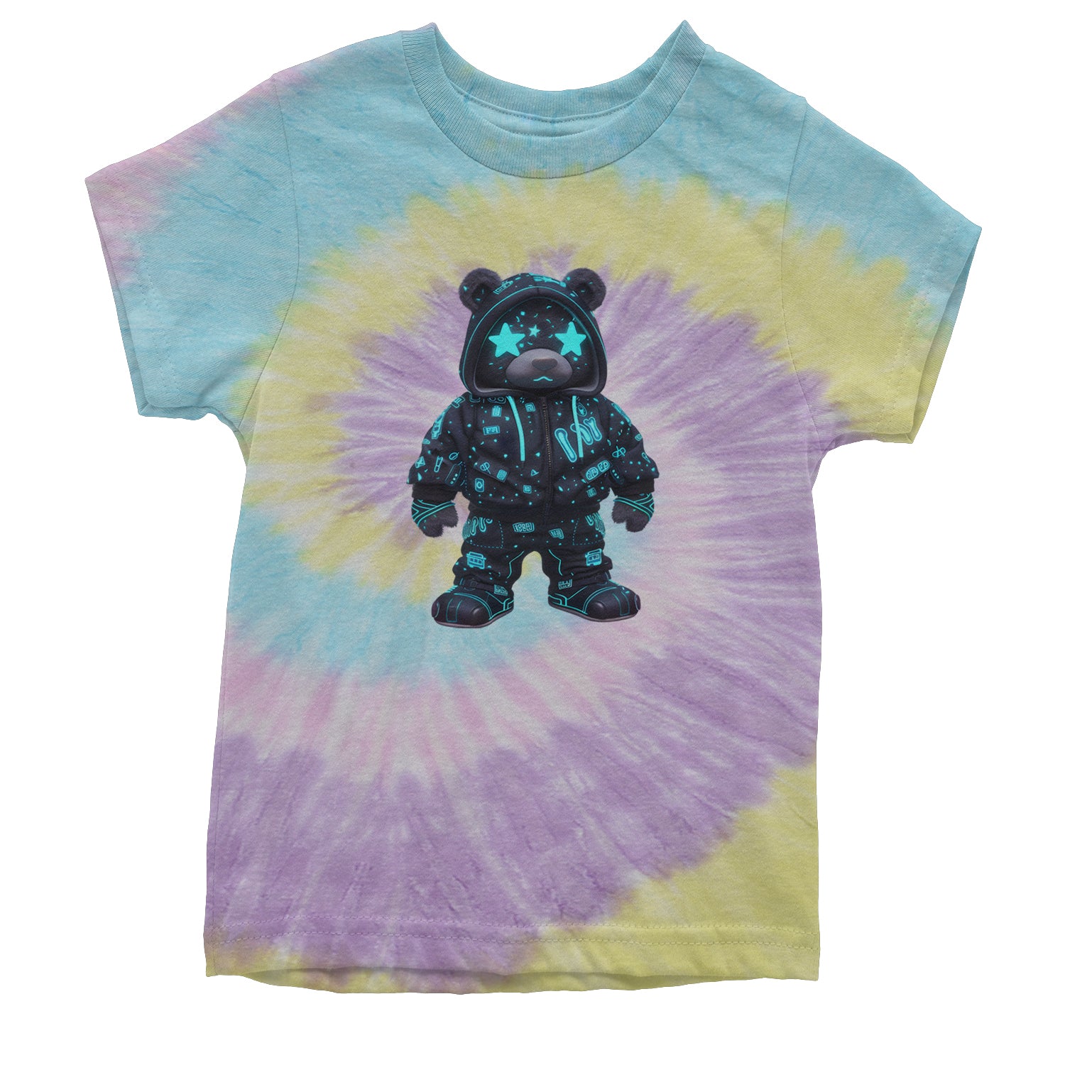 Starry Eyed Vaporwave Urban Graffiti Bear Youth T-shirt Tie-Dye Jellybean