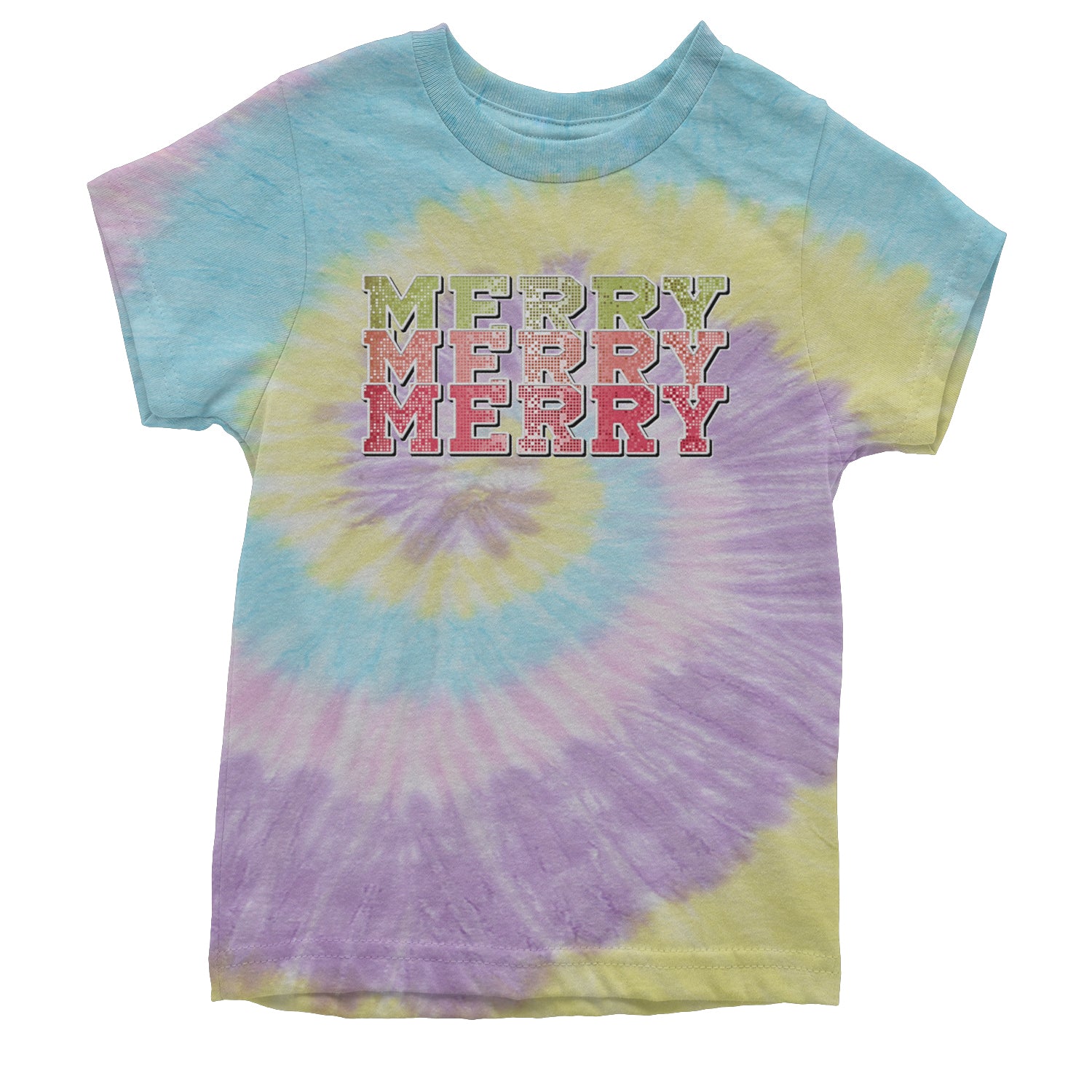 Merry Merry Merry Faux Sequins Youth T-shirt Tie-Dye Jellybean