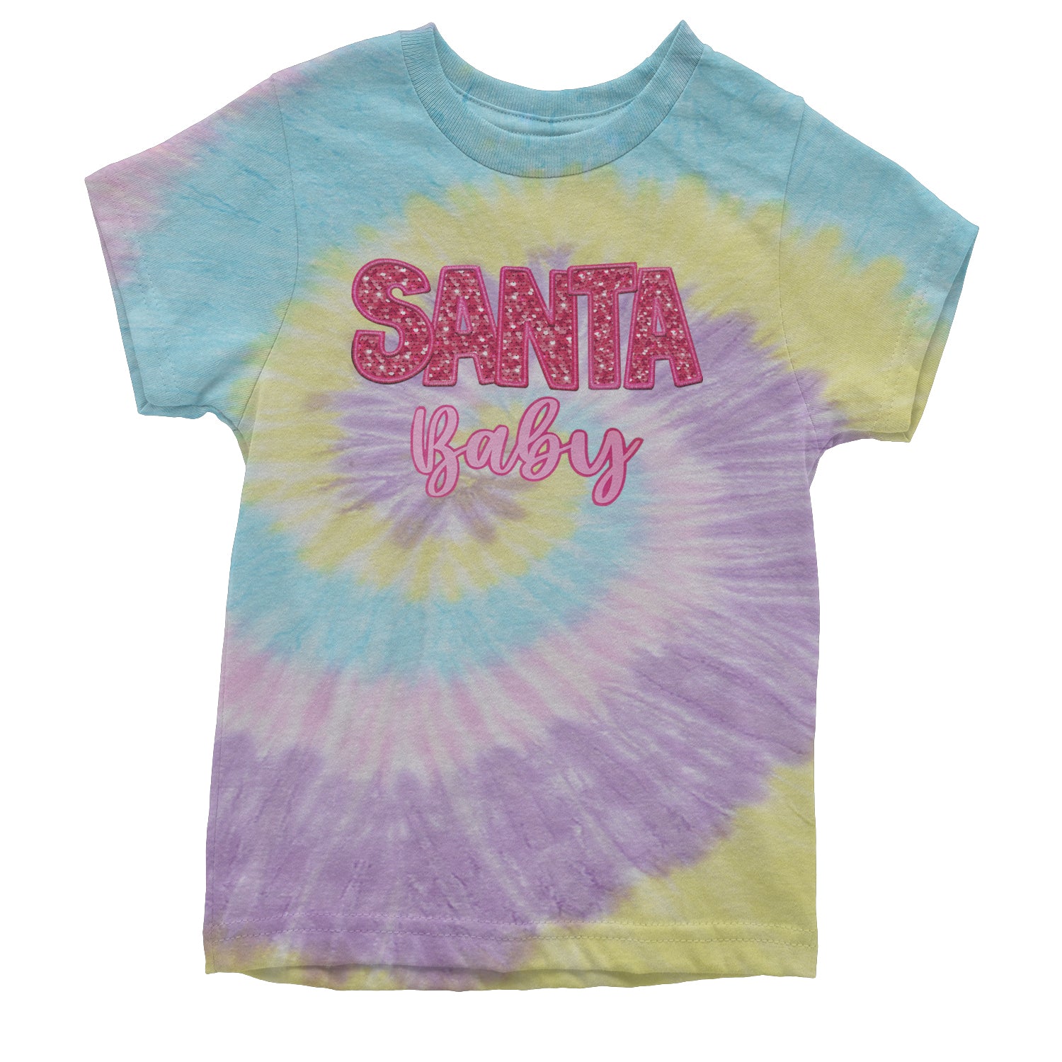 Santa Baby Faux Patch and Sequins Youth T-shirt Tie-Dye Jellybean