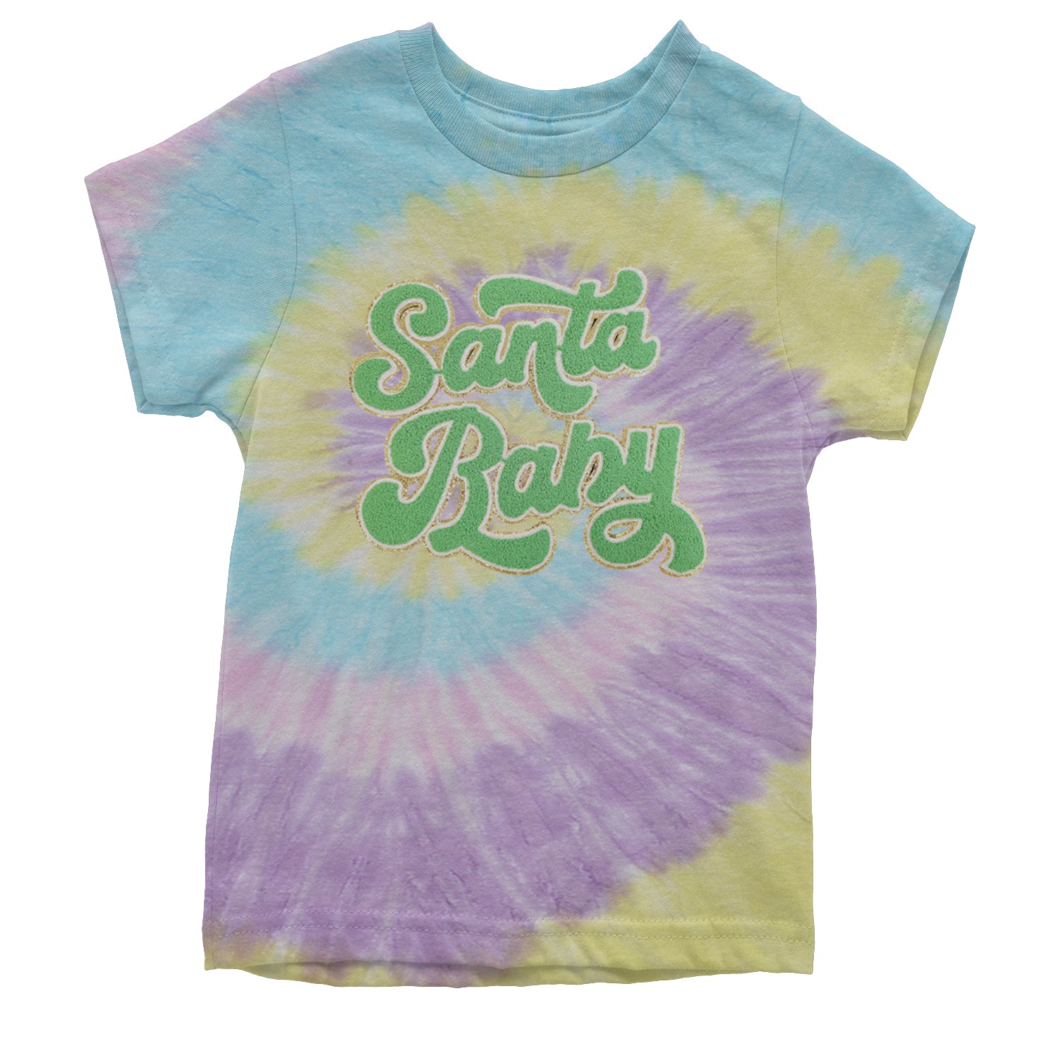 Green Santa Baby Chenille Patch Youth T-shirt Tie-Dye Jellybean