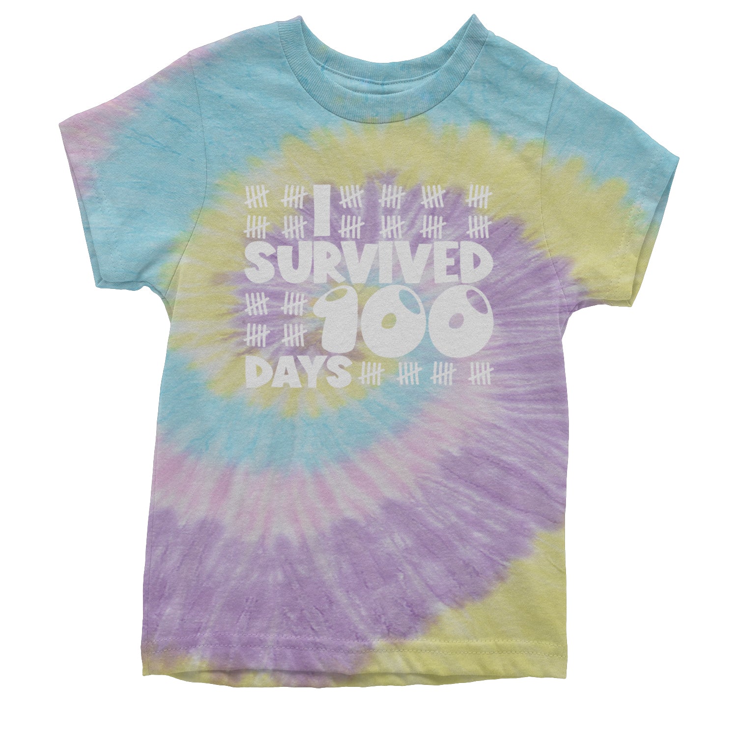 I Survived 100 Days Tally Marks Youth T-shirt Tie-Dye Jellybean