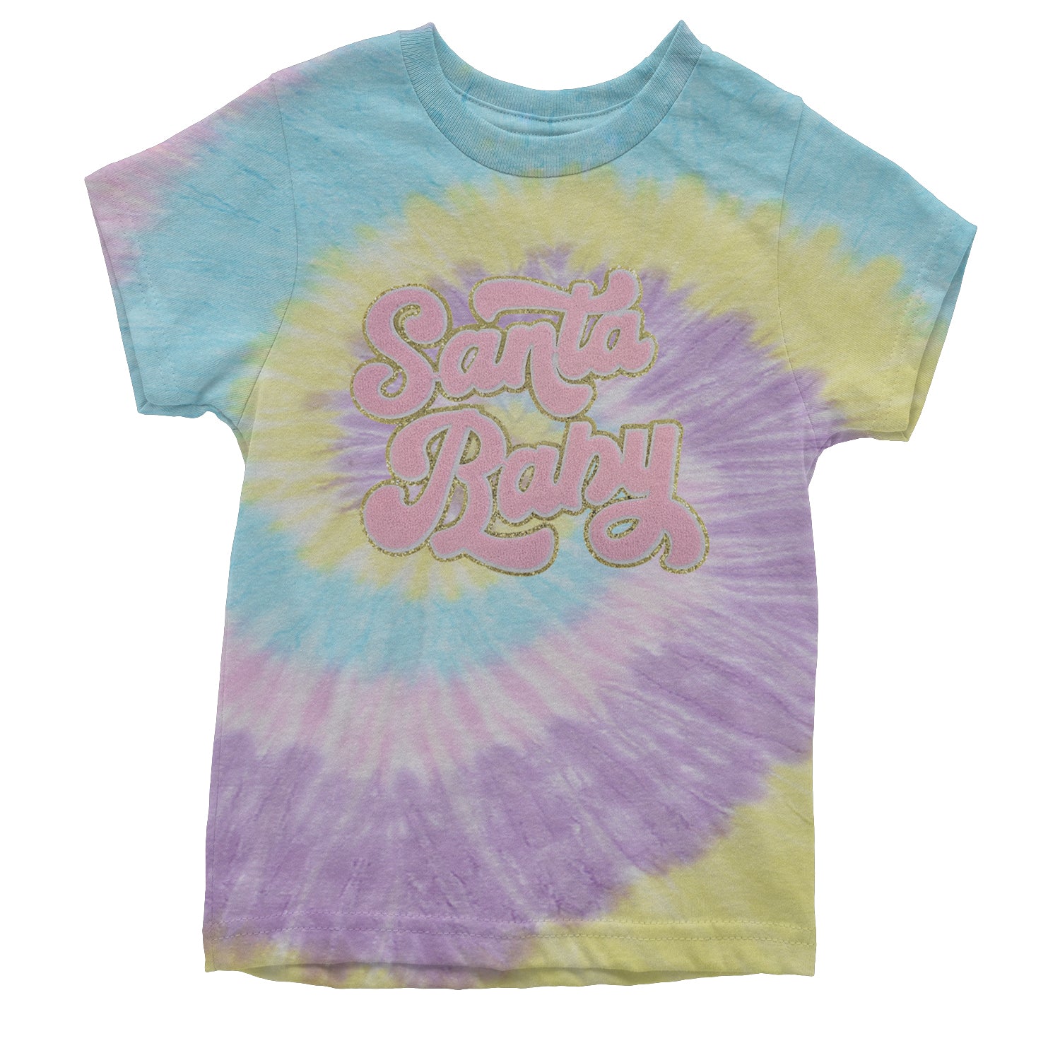 Pink Santa Baby Chenille Patch Youth T-shirt Tie-Dye Jellybean