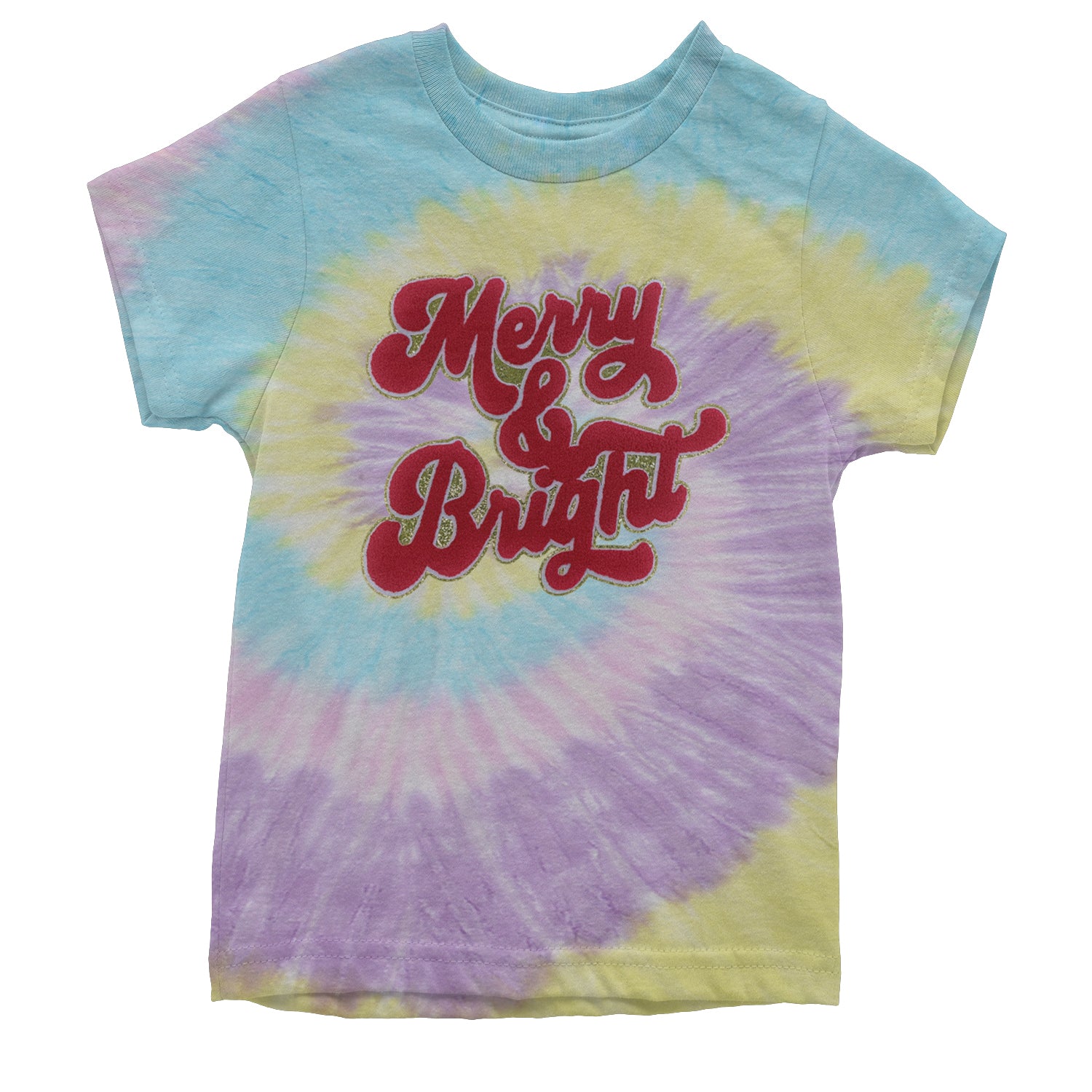 Merry & Bright Chenille Glitter Youth T-shirt Tie-Dye Jellybean