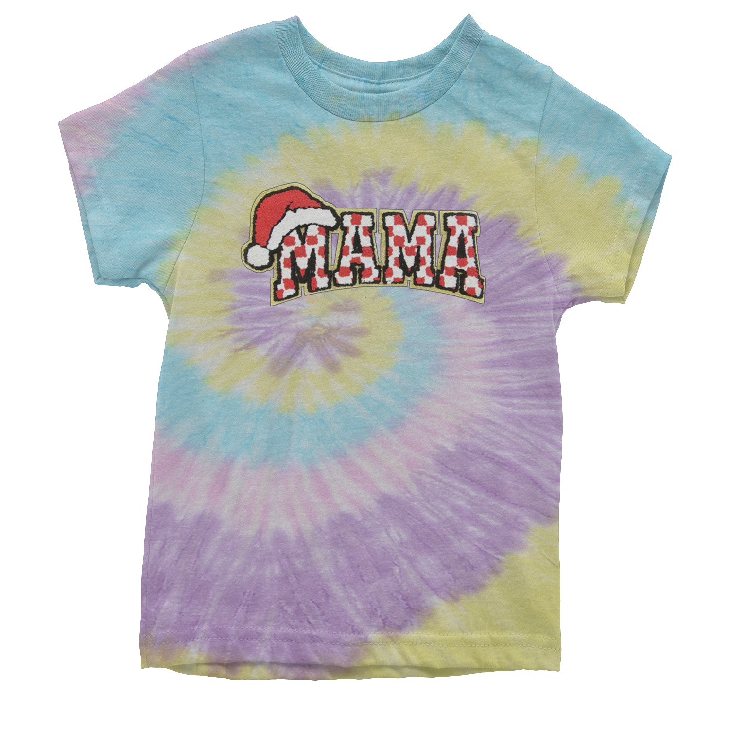 Mama Santa Hat Chenille Patch Youth T-shirt Tie-Dye Jellybean