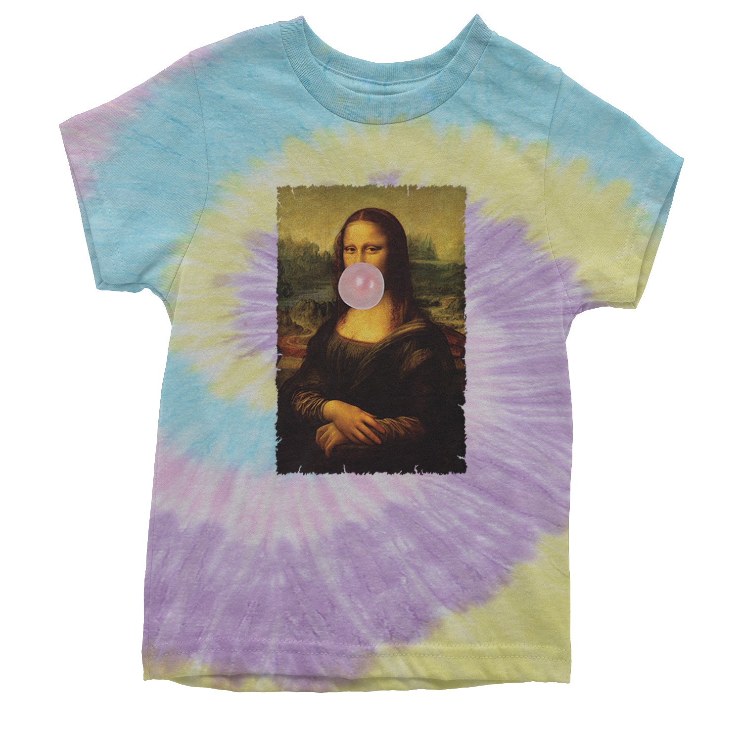 Mona Lisa Smile Pink Bubble Gum Da Vinci Icon Youth T-shirt Tie-Dye Jellybean