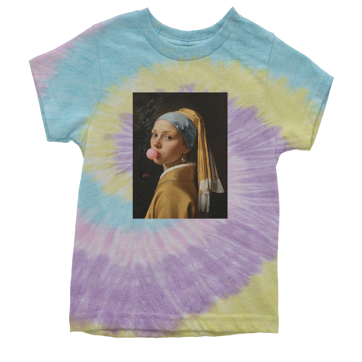 Girl with a Pearl Earring Bubble Gum Contemporary Art Youth T-shirt Tie-Dye Jellybean