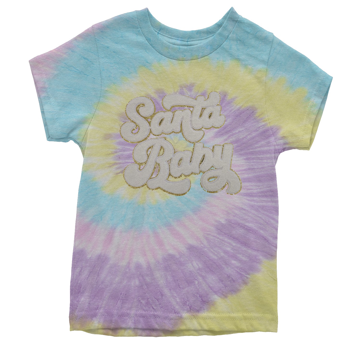 White Santa Baby Chenille Patch Youth T-shirt Tie-Dye Jellybean