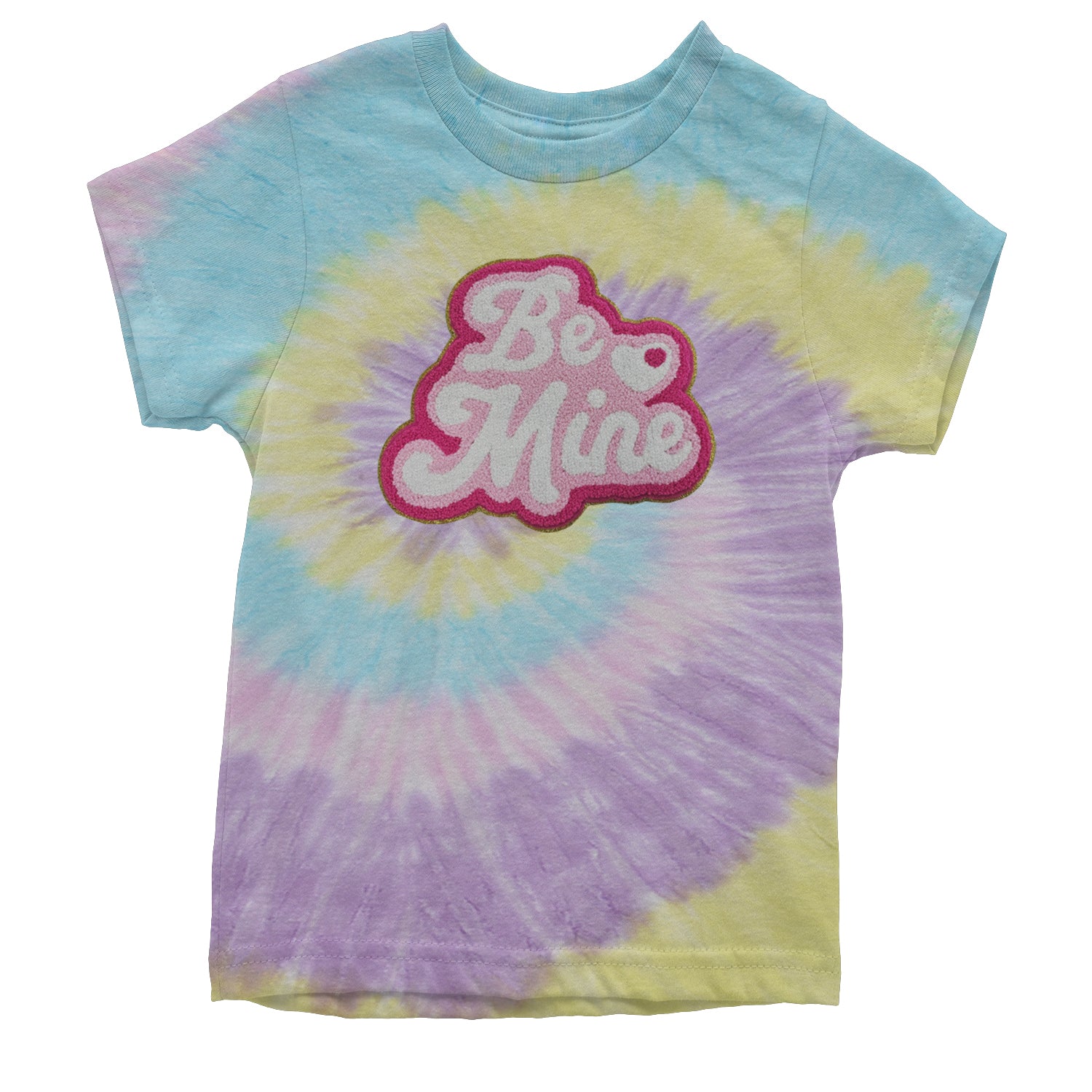 Be Mine Chenille Patch Valentines Days Youth T-shirt Tie-Dye Jellybean