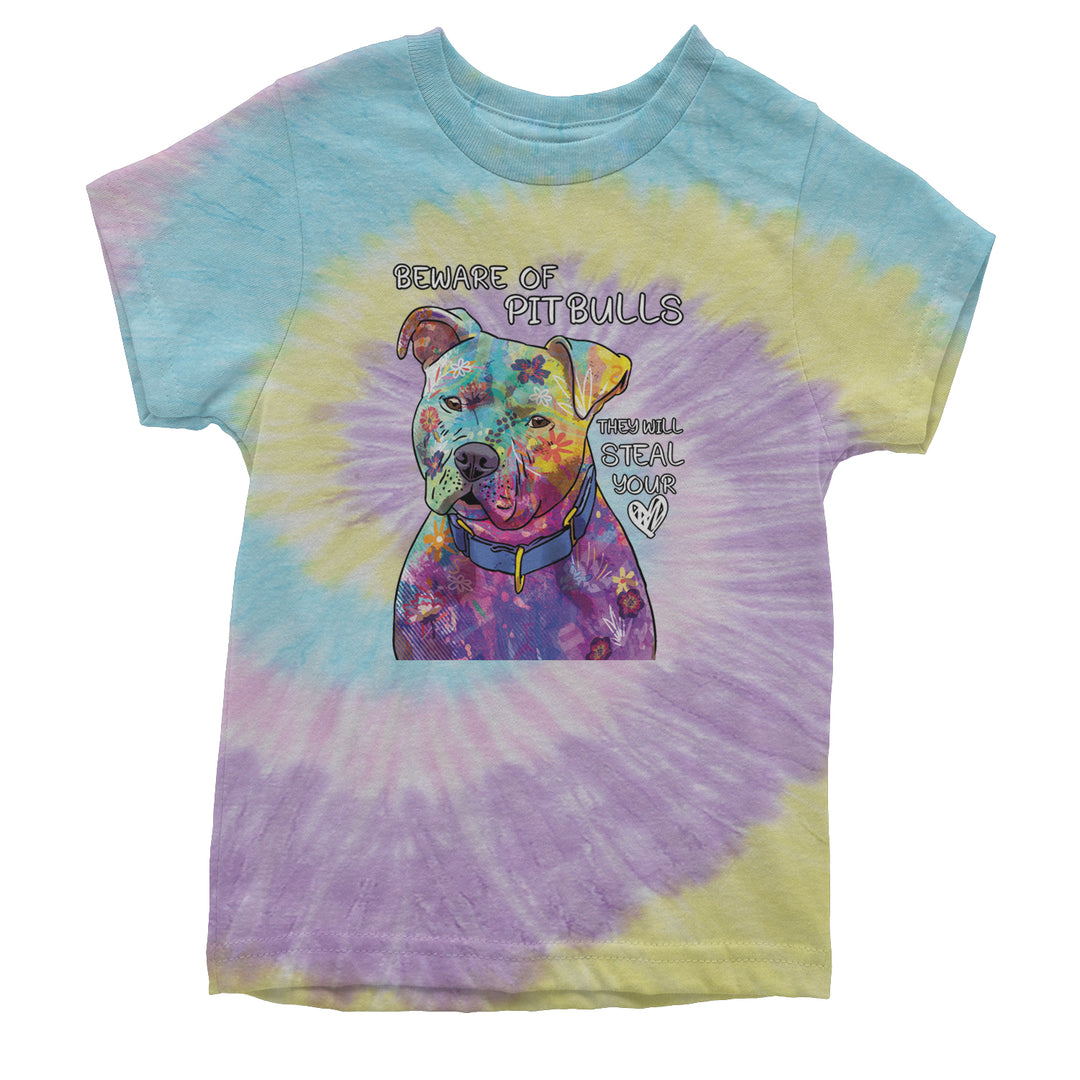 Beware Of Pit Bulls, They Will Steal Your Heart  Youth T-shirt Tie-Dye Jellybean