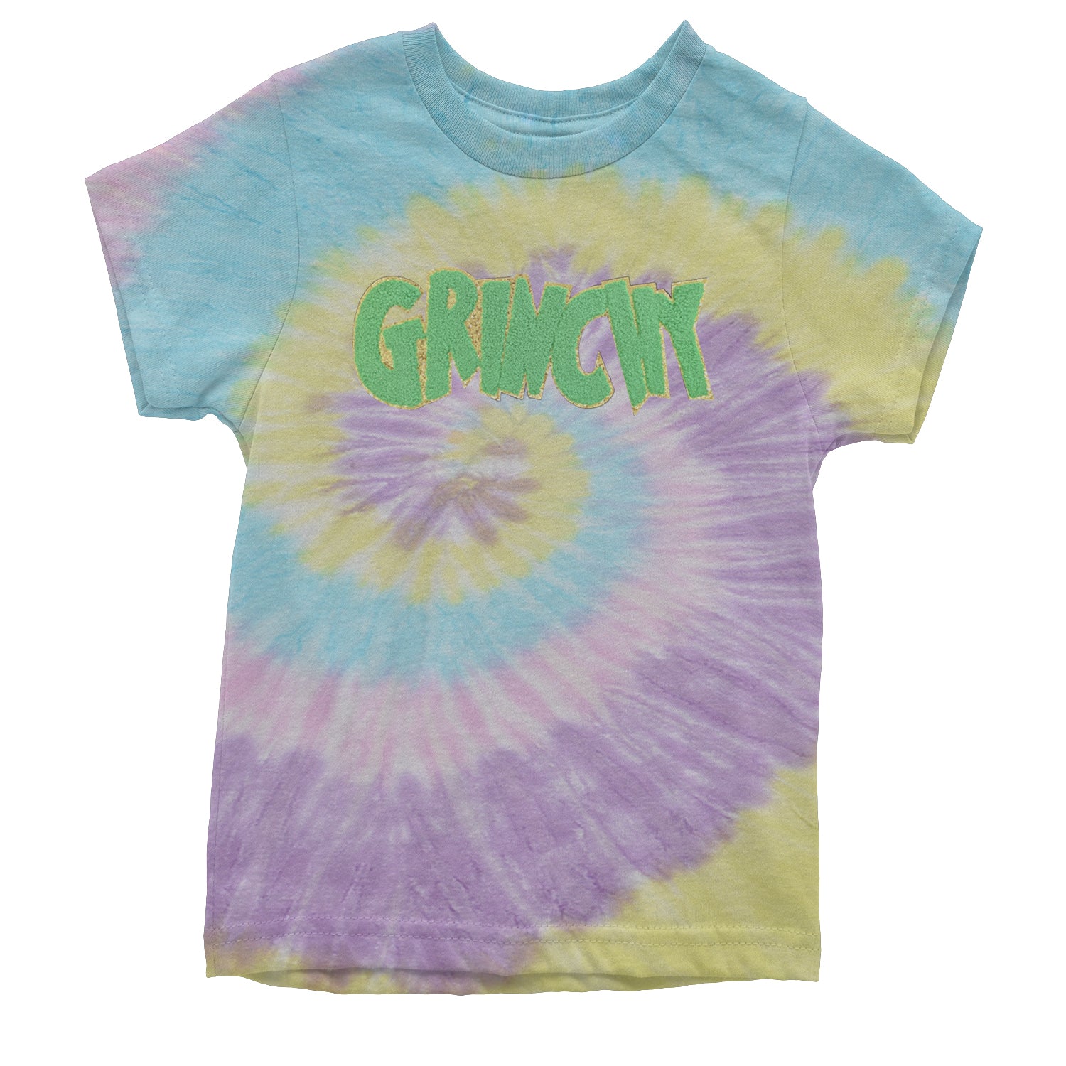 Green Gr-nchy Chenille Patch Youth T-shirt Tie-Dye Jellybean