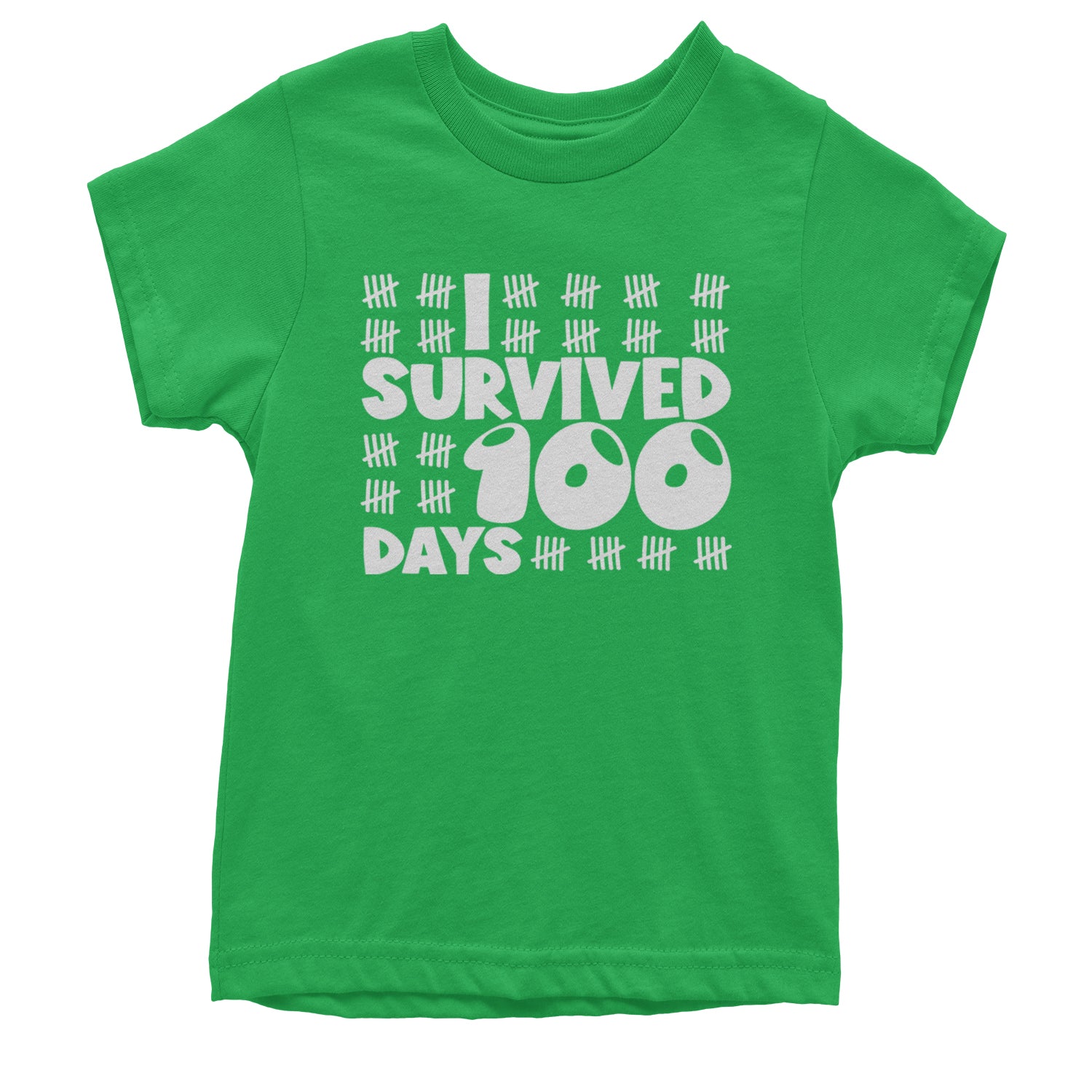 I Survived 100 Days Tally Marks Youth T-shirt Kelly Green