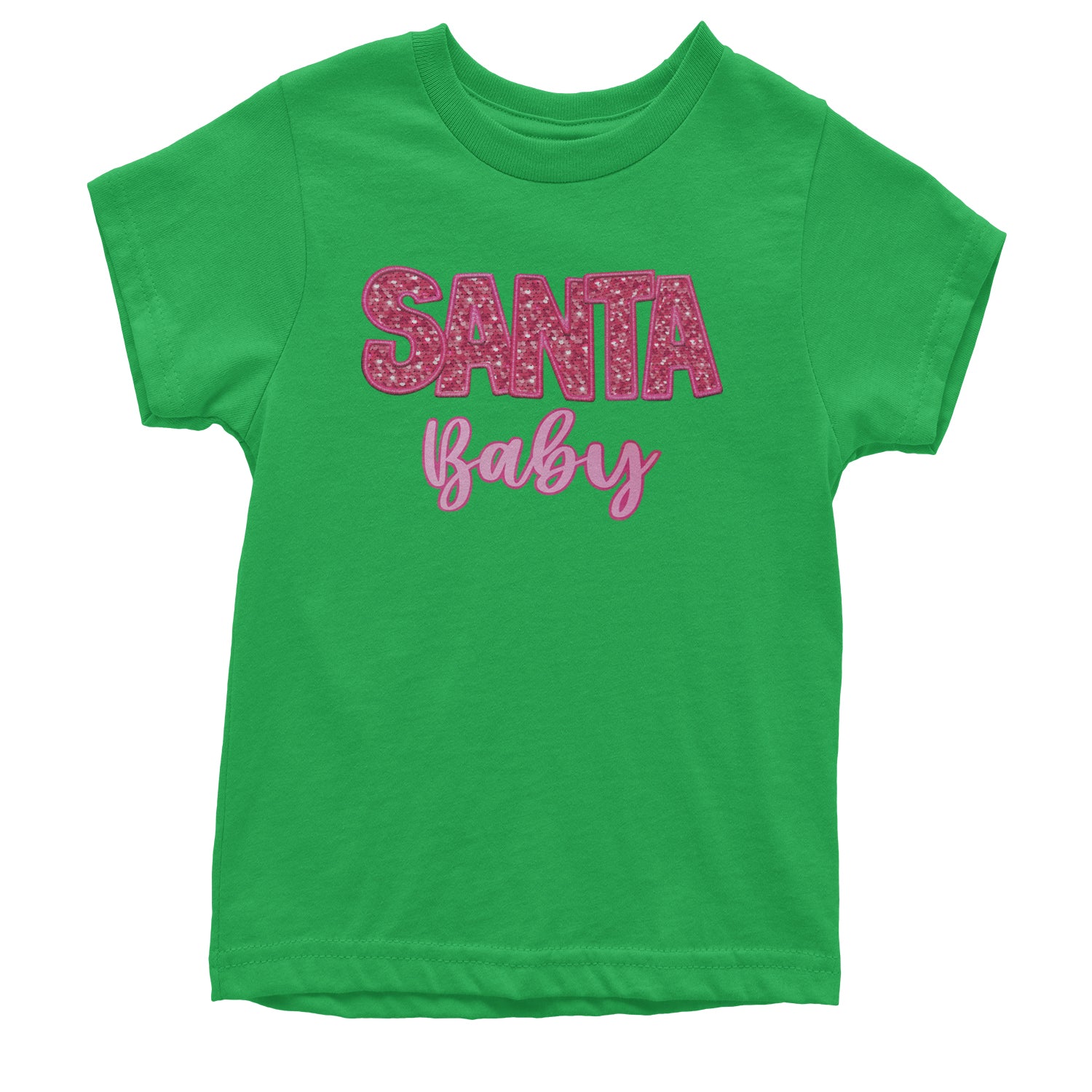 Santa Baby Faux Patch and Sequins Youth T-shirt Kelly Green