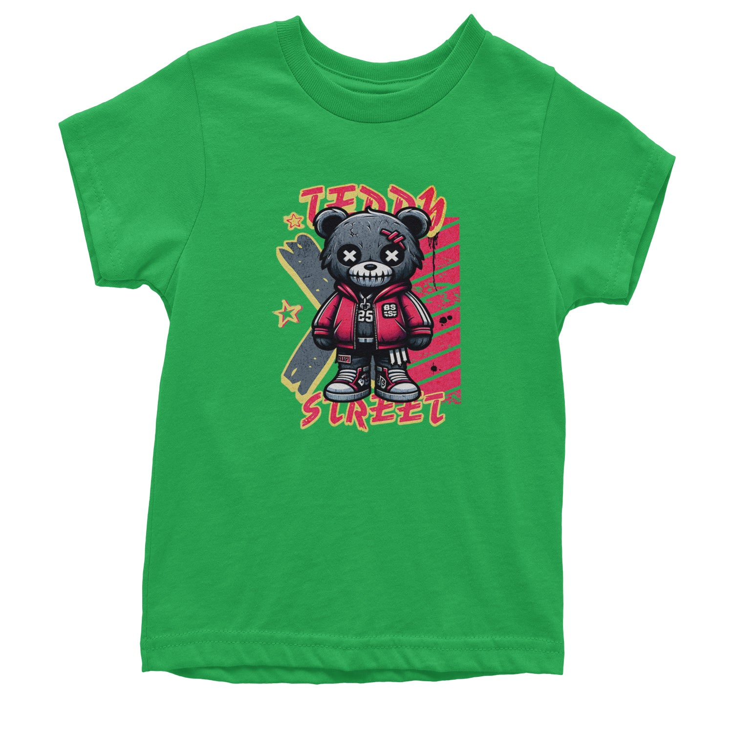 Teddy Attitude Urban Graffiti Bear Youth T-shirt Kelly Green