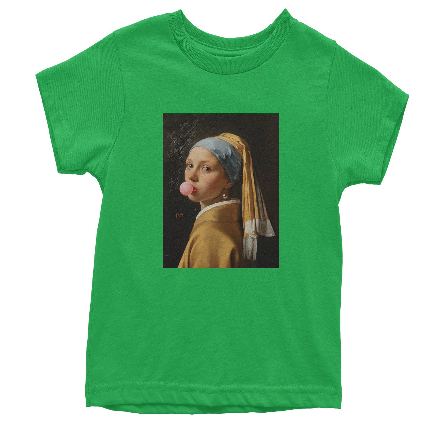 Girl with a Pearl Earring Bubble Gum Contemporary Art Youth T-shirt Kelly Green