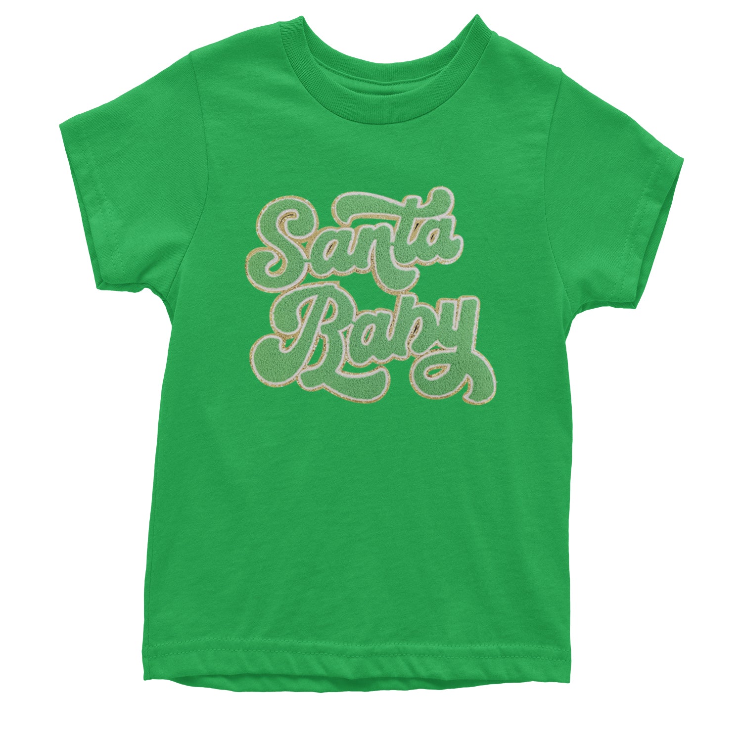 Green Santa Baby Chenille Patch Youth T-shirt Kelly Green