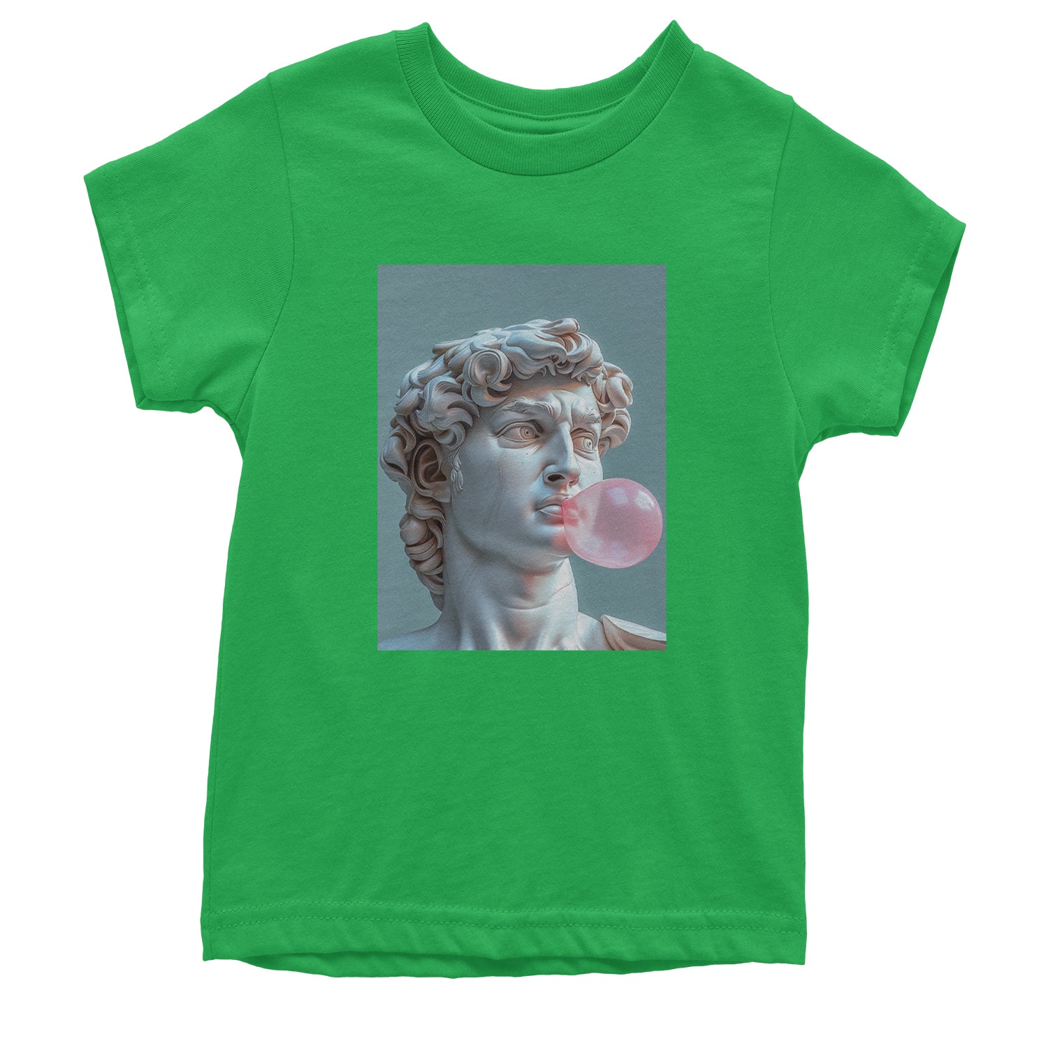 Michelangelo's David with Bubble Gum Contemporary Statue Art Youth T-shirt Kelly Green