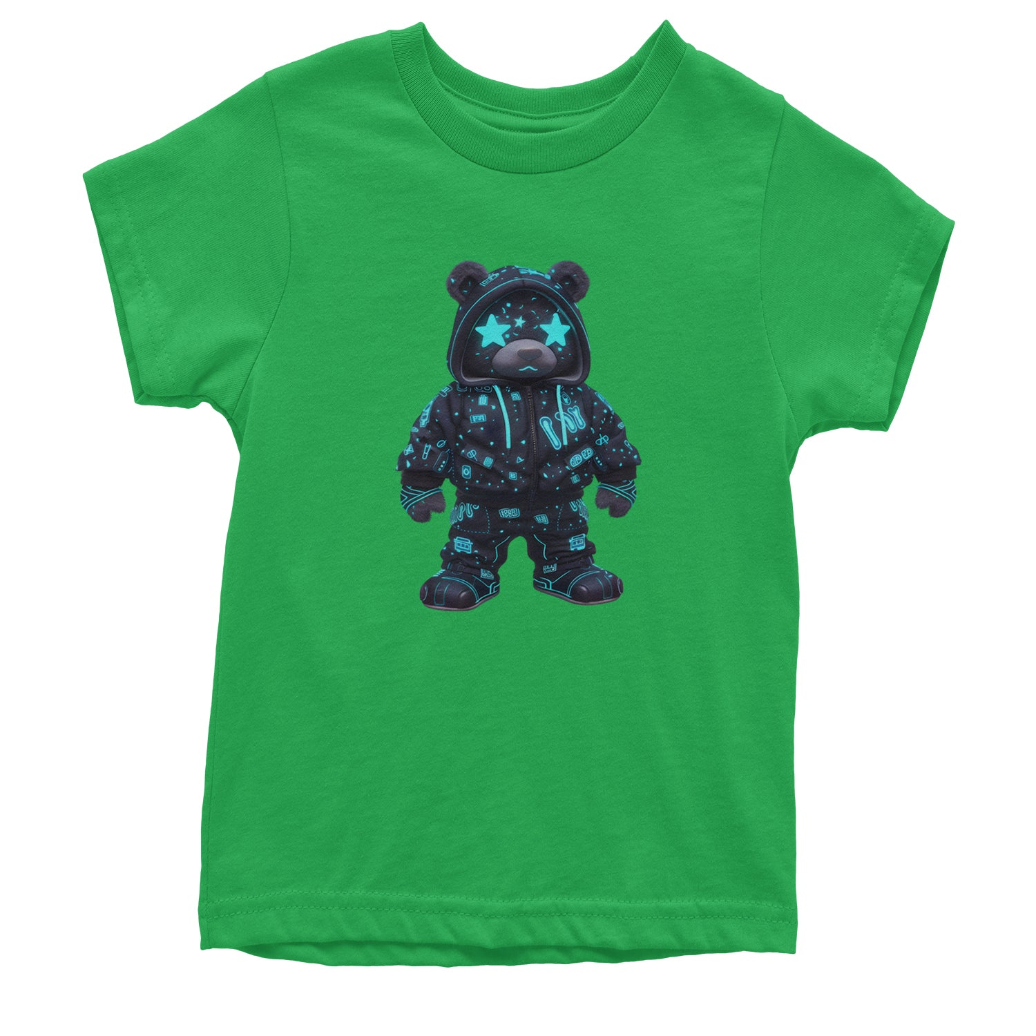 Starry Eyed Vaporwave Urban Graffiti Bear Youth T-shirt Kelly Green